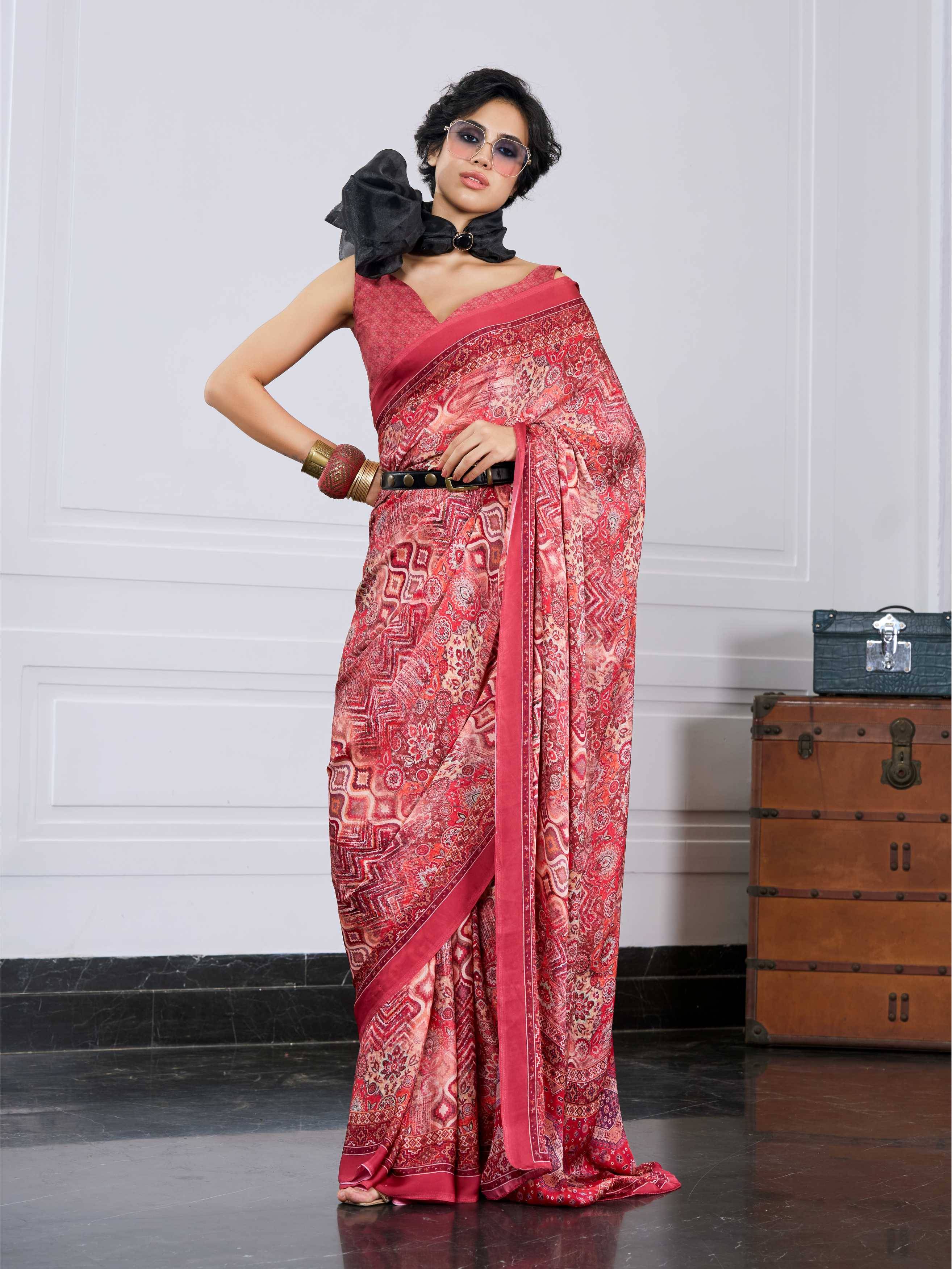 Rose Pink Artistic Motif Crepe Silk Saree