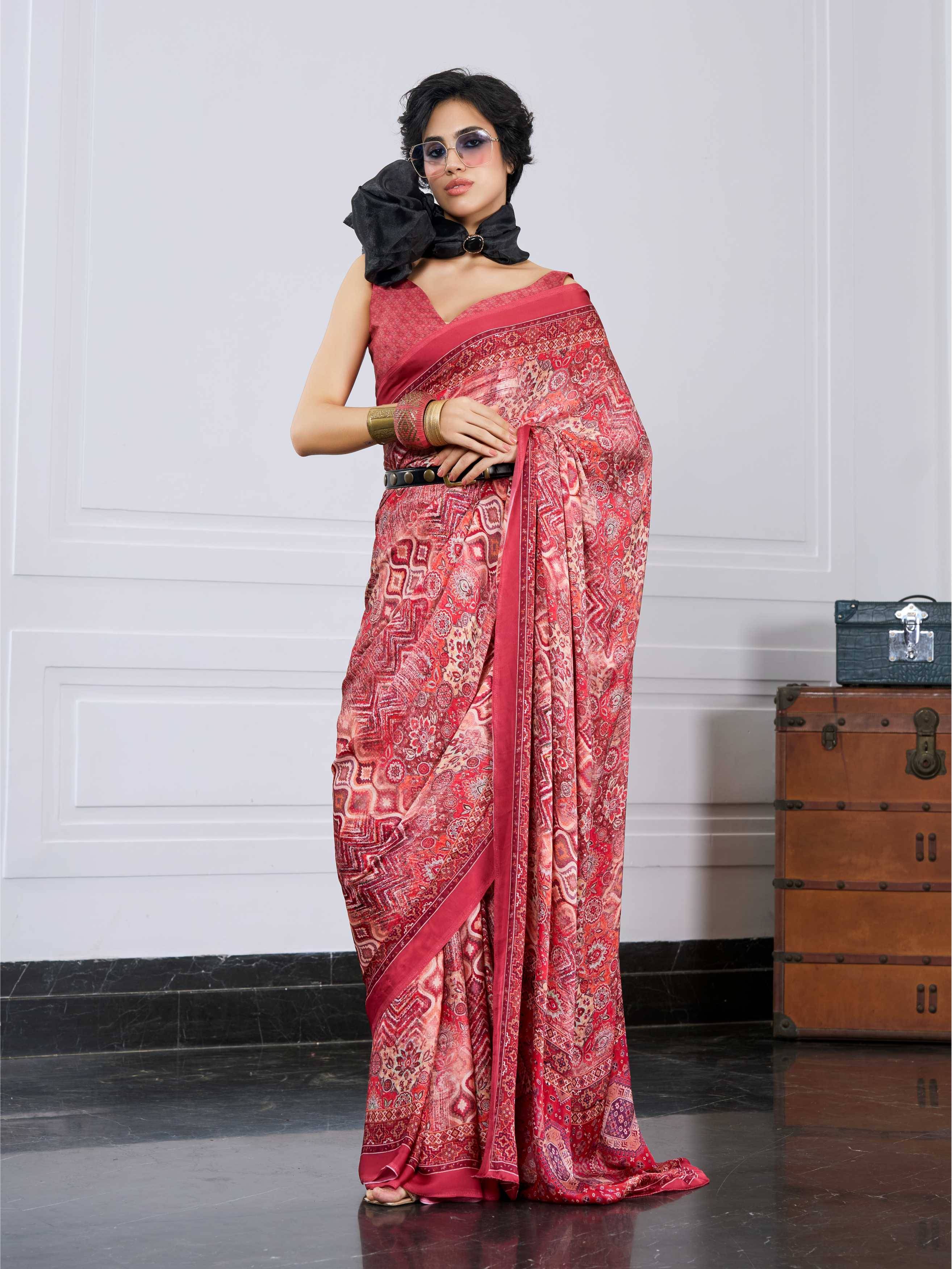 Rose Pink Artistic Motif Crepe Silk Saree