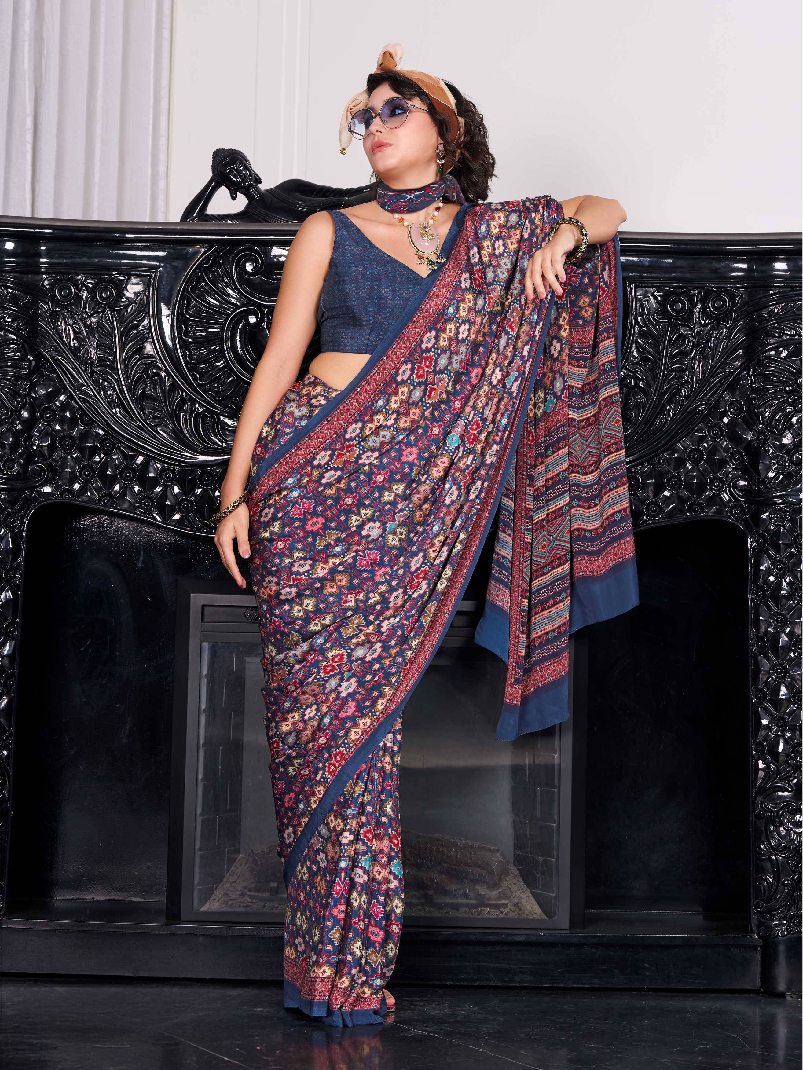 Charcoal Grey Ethnic Motif Crepe Silk Saree