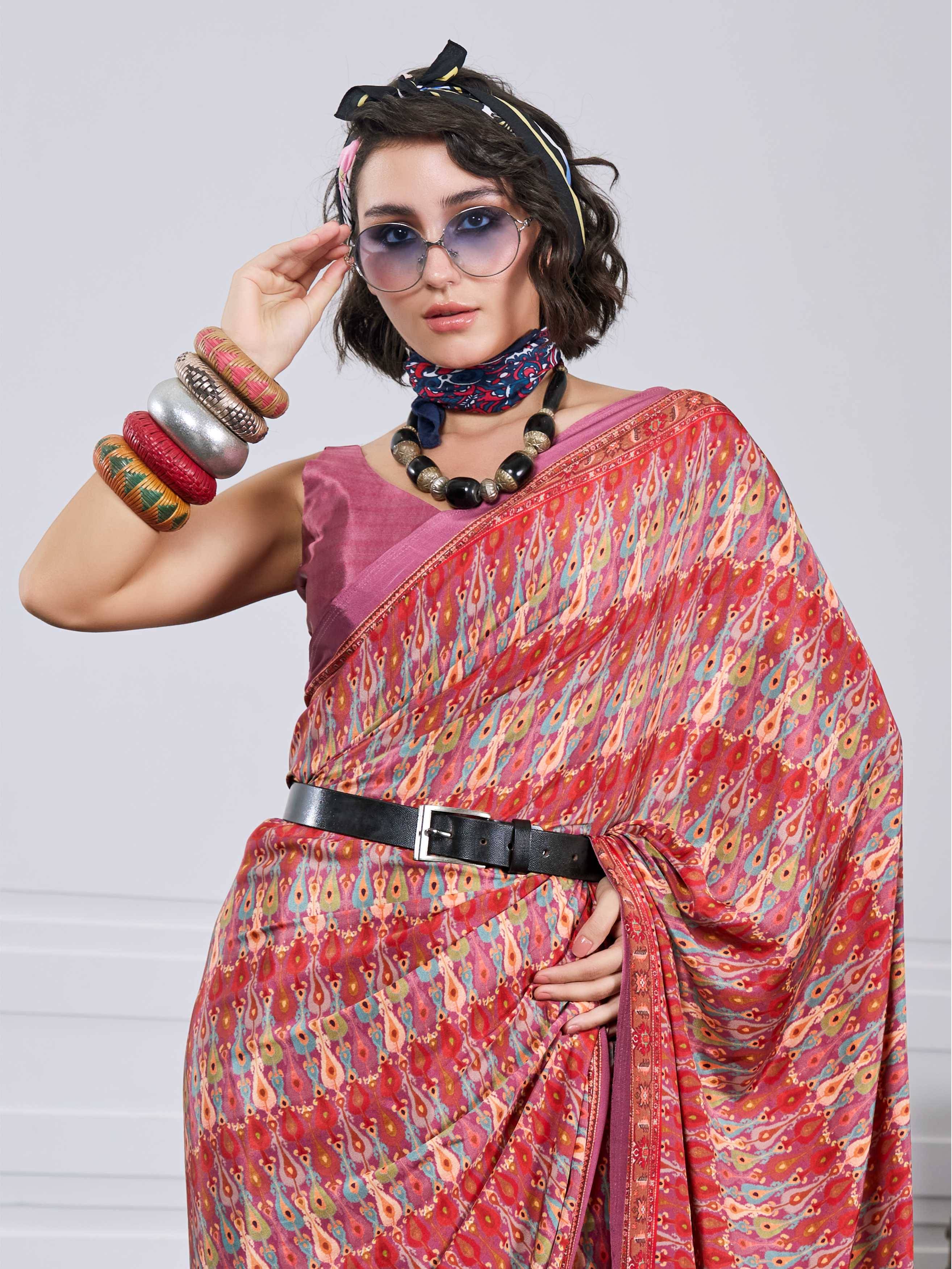 Terracotta Red Ethnic Motif Crepe Silk Saree