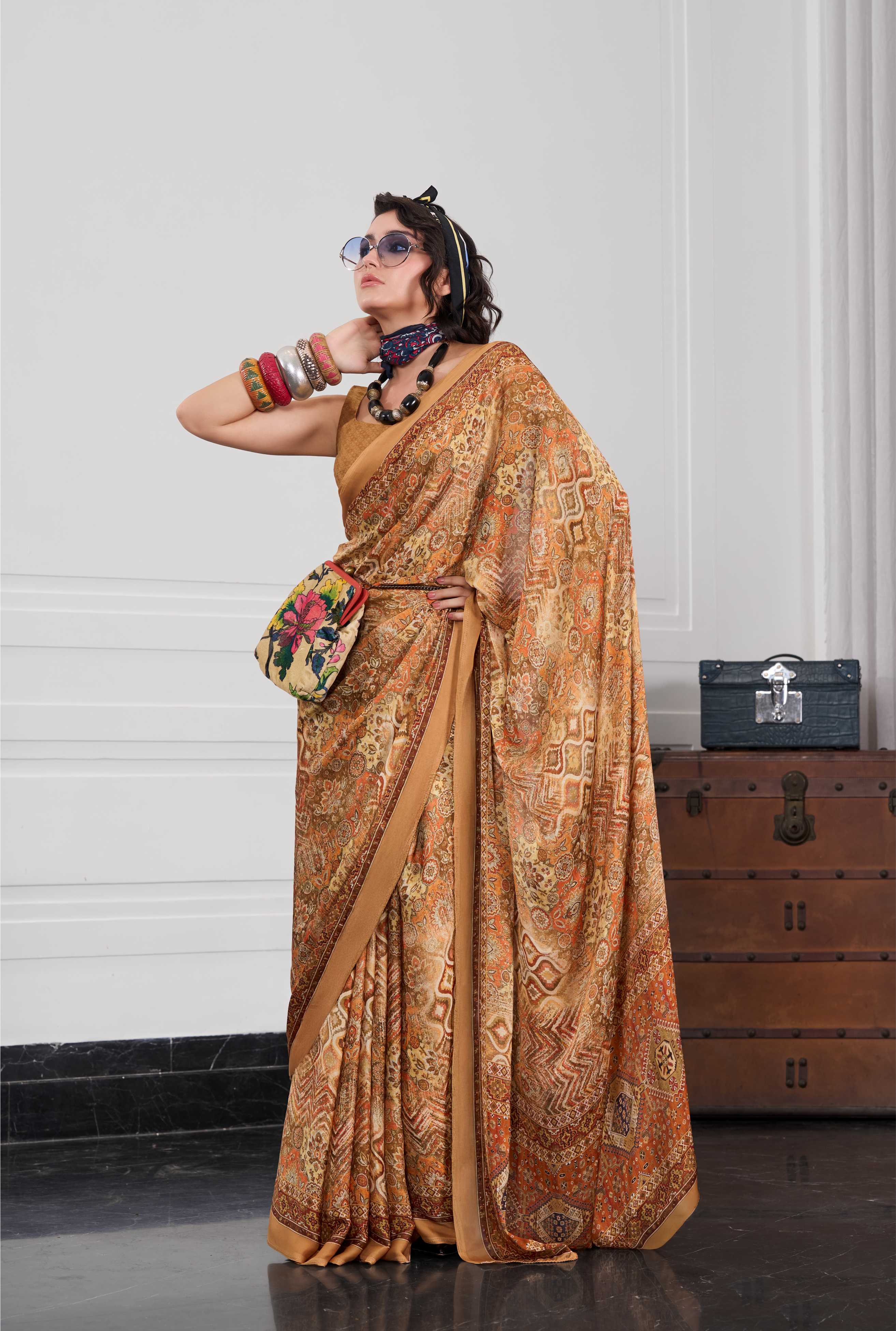 Flow Artistic Motif Antique Gold Saree
