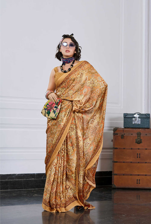 Flow Artistic Motif Antique Gold Saree