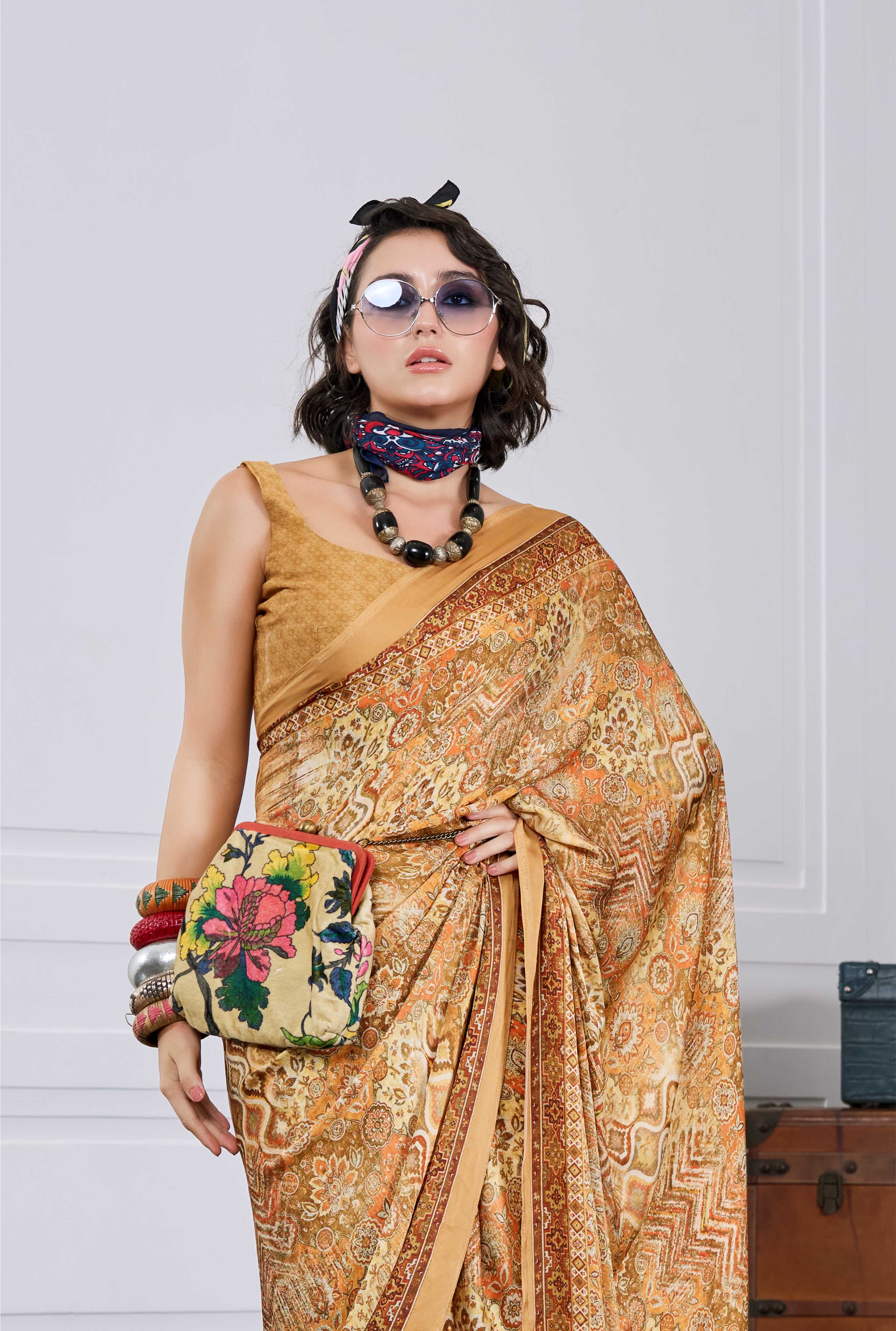 Flow Artistic Motif Antique Gold Saree