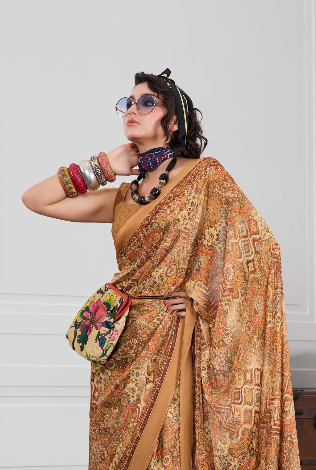 Flow Artistic Motif Antique Gold Saree