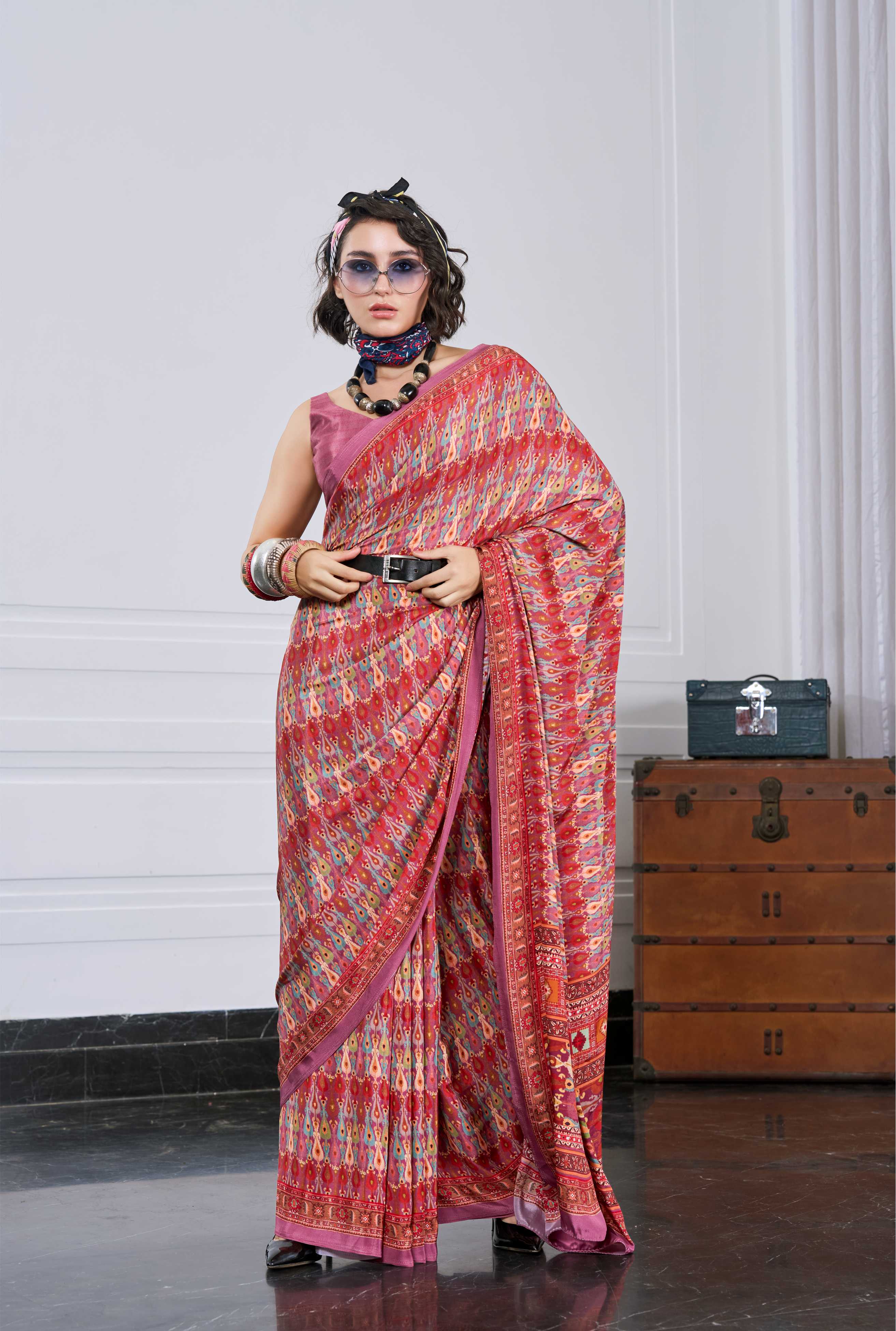 Flow Ethnic Motif Terracotta Red Saree