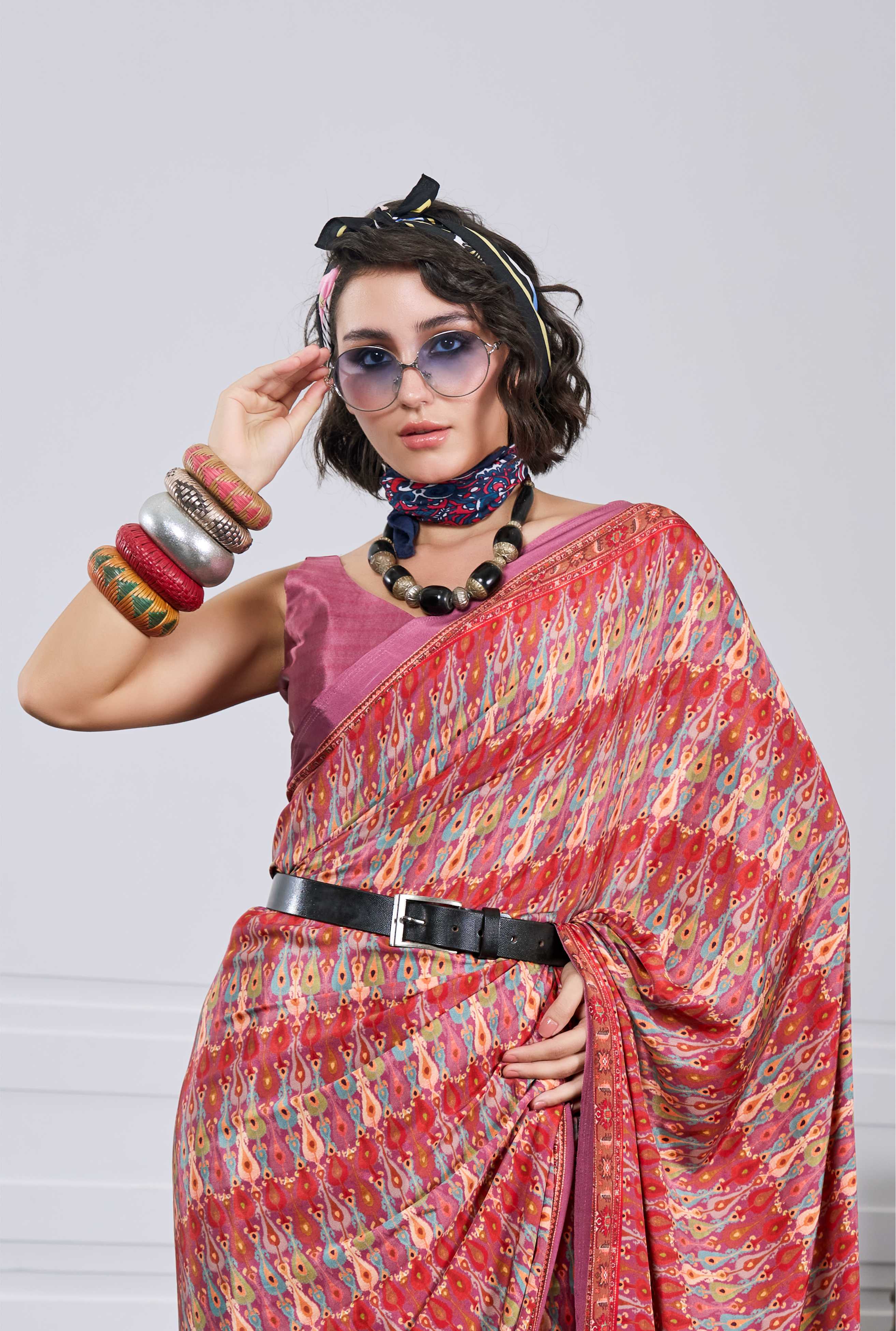 Crepe Ethnic Motif Terracotta Red Saree
