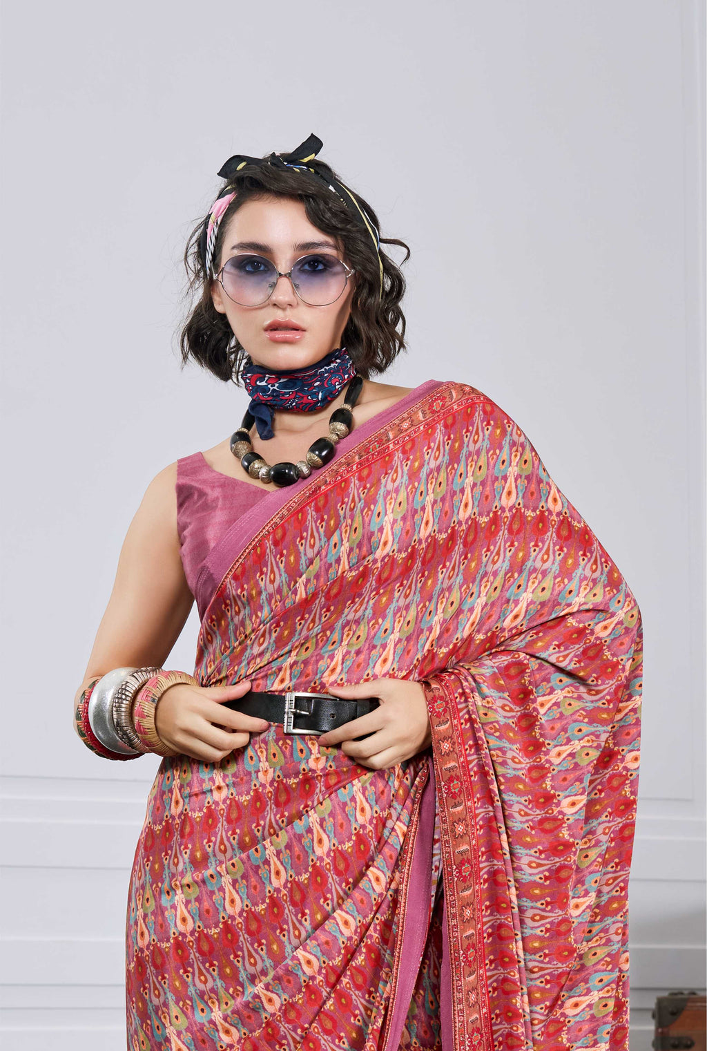 Crepe Ethnic Motif Terracotta Red Saree