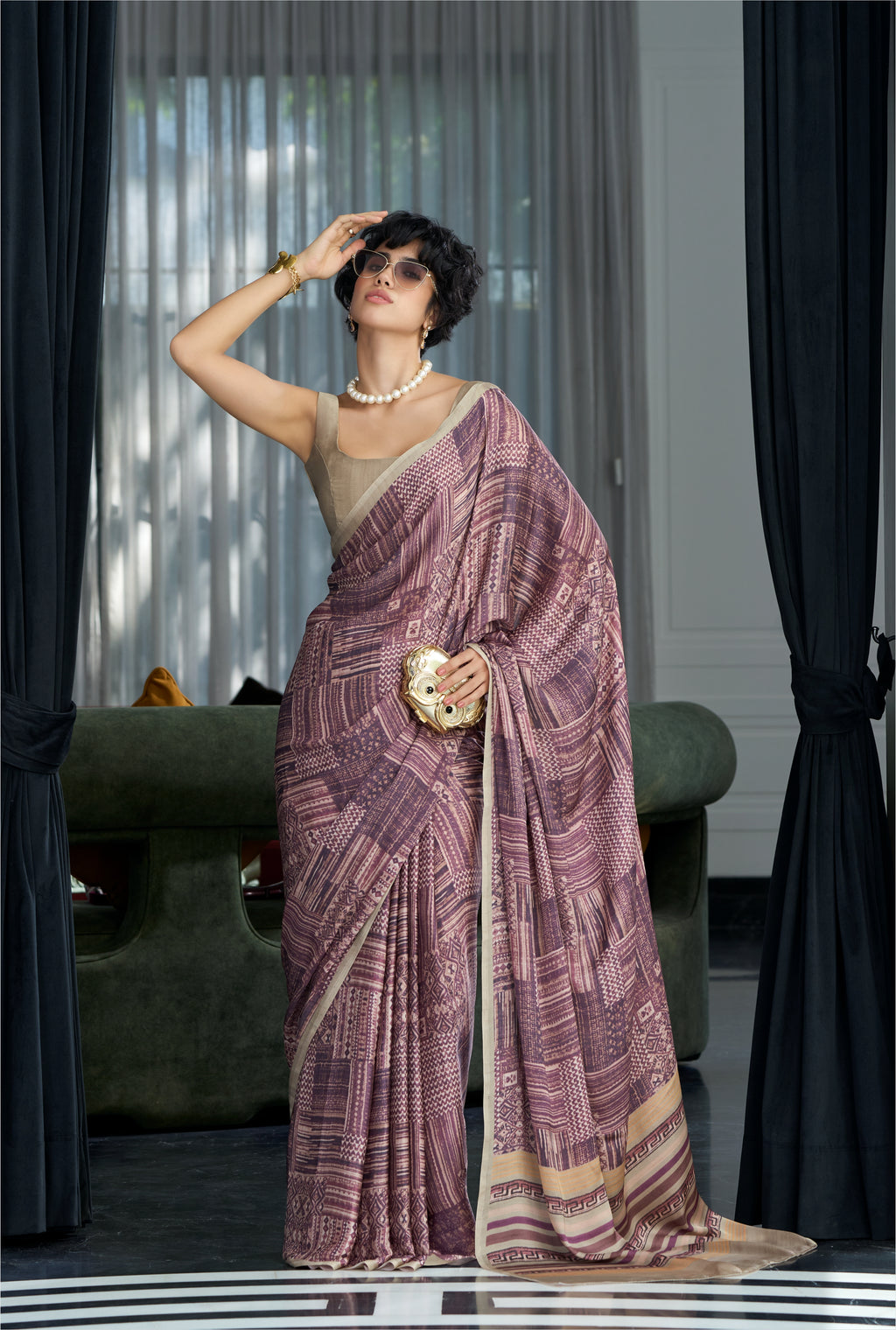 Sheen Abstract Muted Mauve Saree