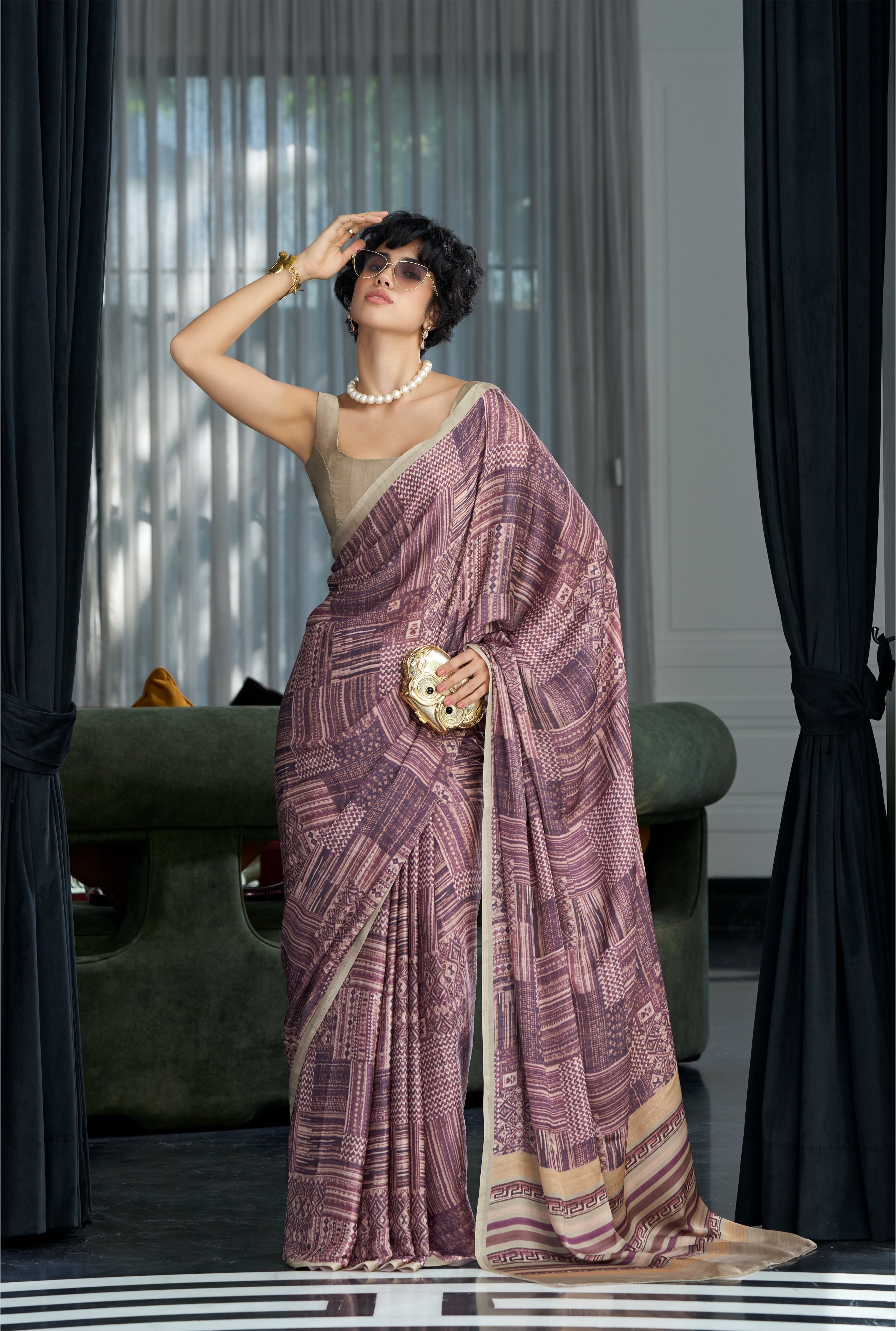 Sheen Abstract Muted Mauve Saree