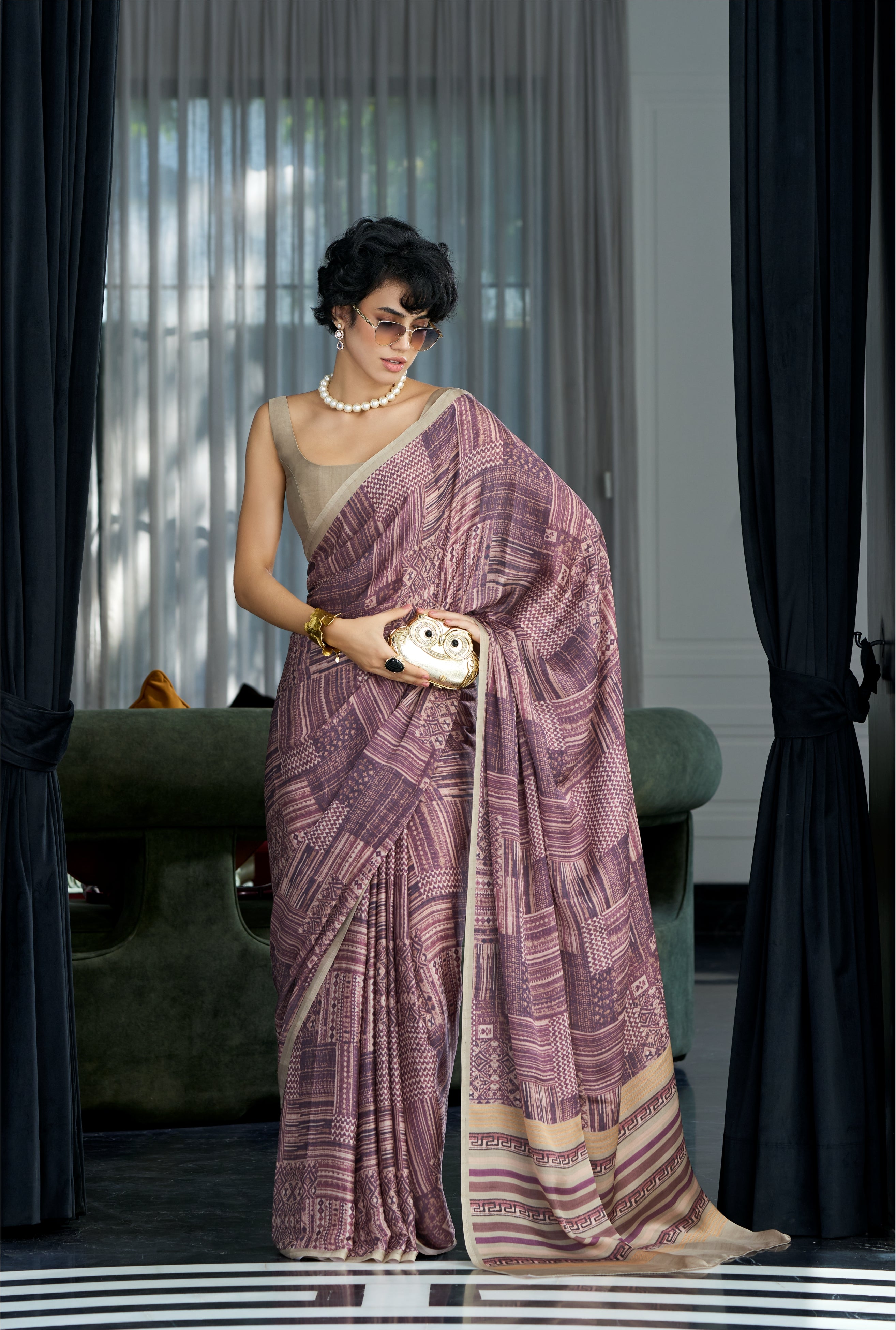 Sheen Abstract Muted Mauve Saree