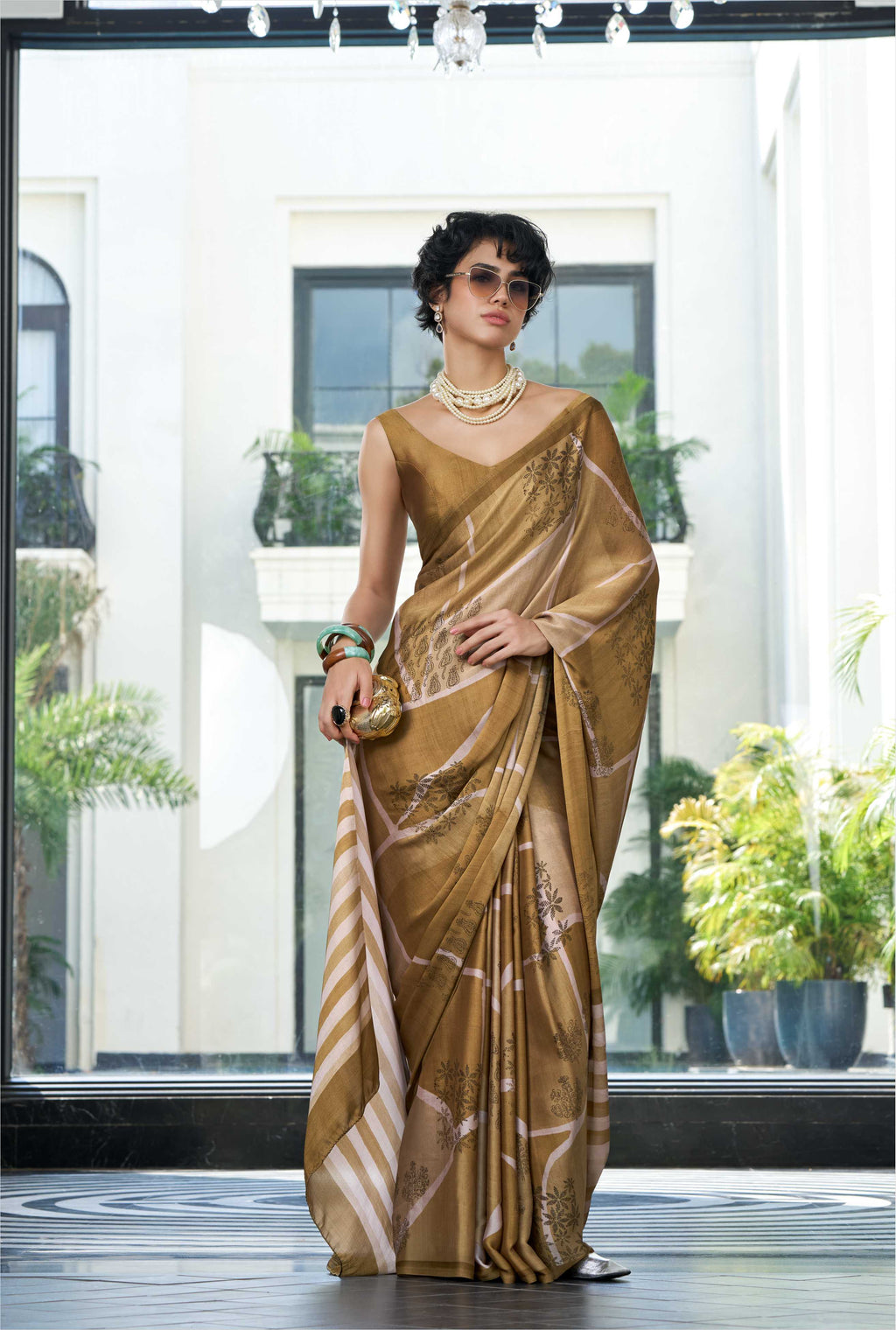 Sheen Artistic Motif Mustard Gold Saree