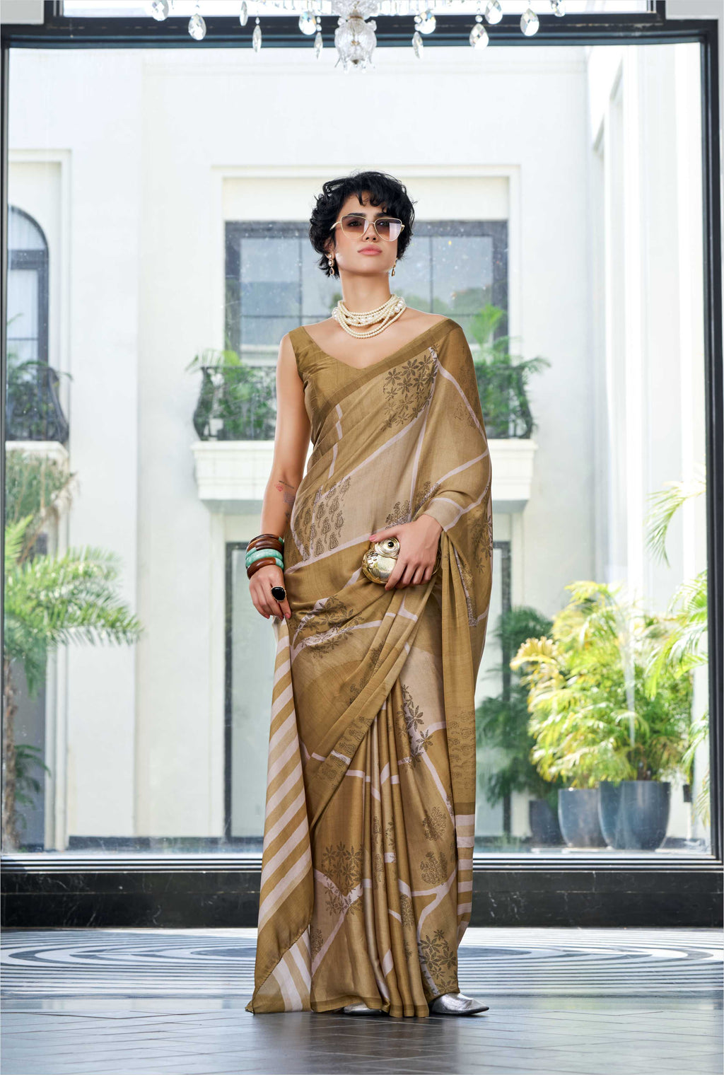 Sheen Artistic Motif Mustard Gold Saree