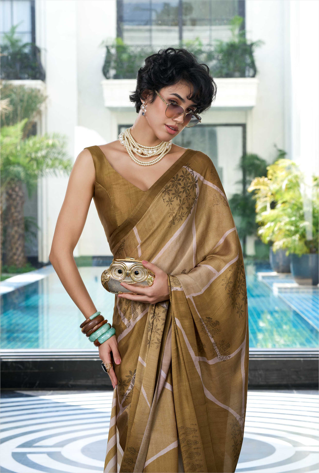 Sheen Artistic Motif Mustard Gold Saree