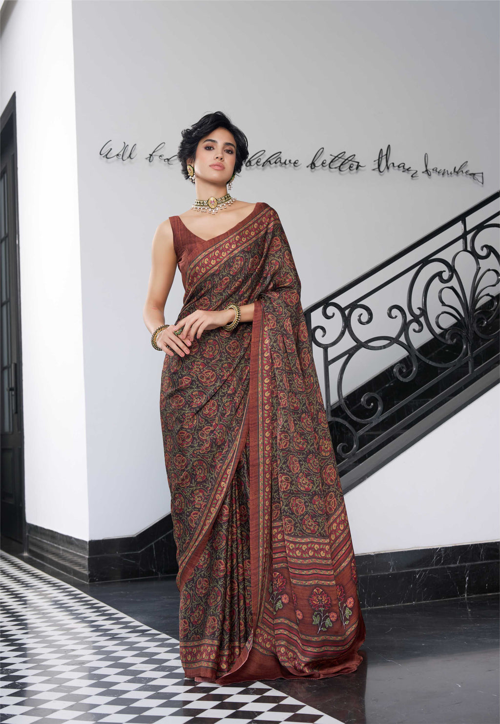 Sheen Botanical Coffee Brown Saree