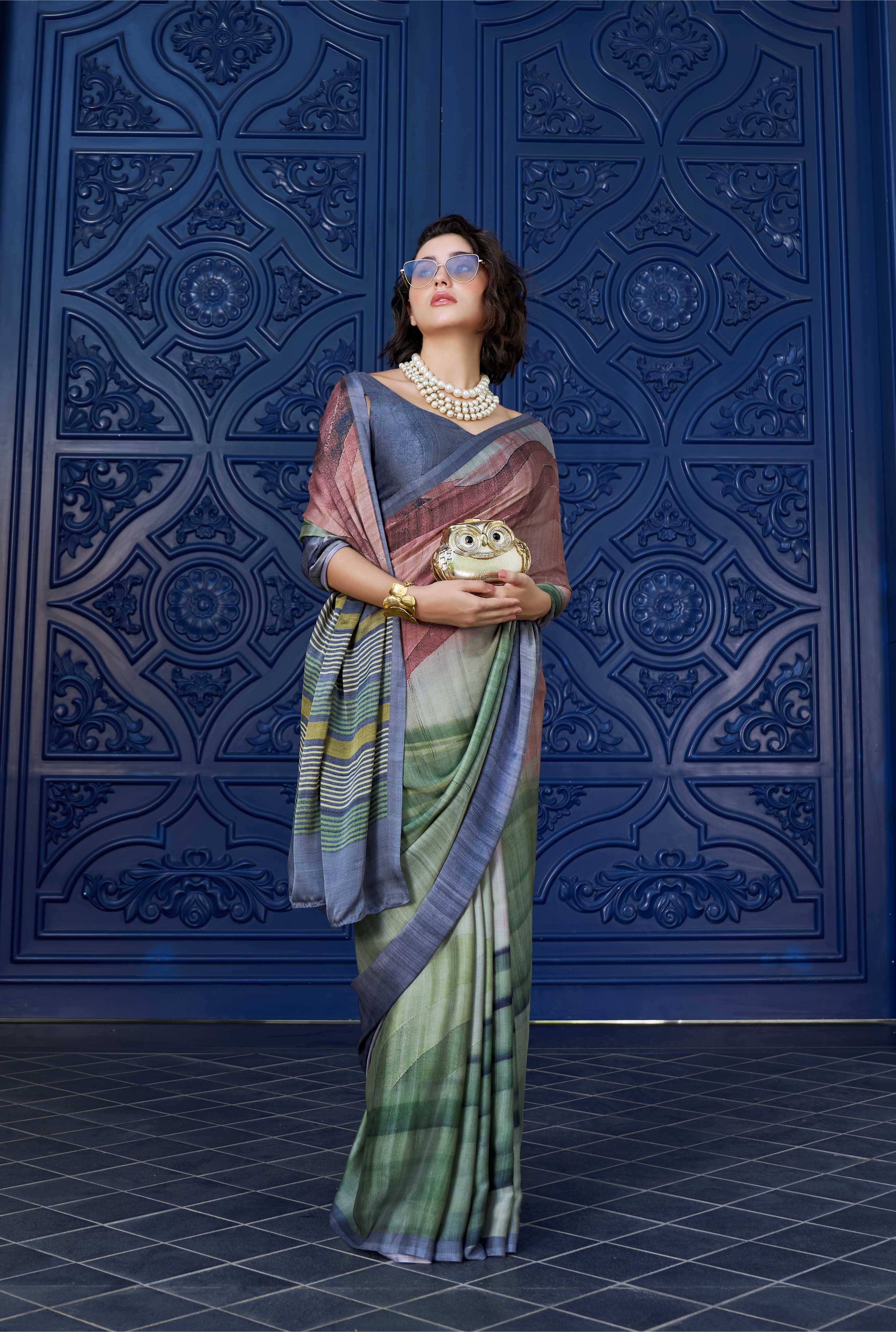 Sheen Digital Illustration Sage Green Saree