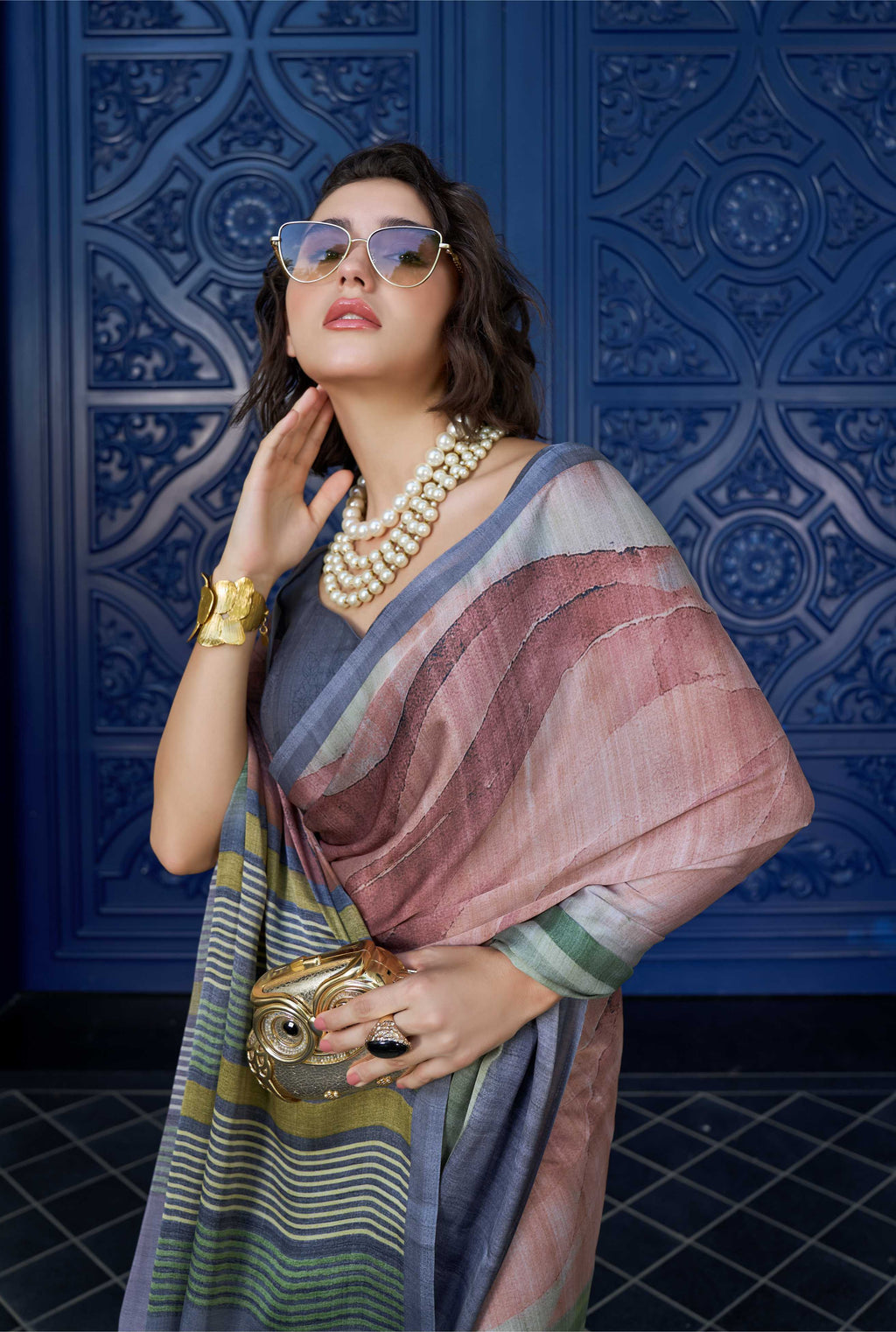 Sheen Digital Illustration Sage Green Saree