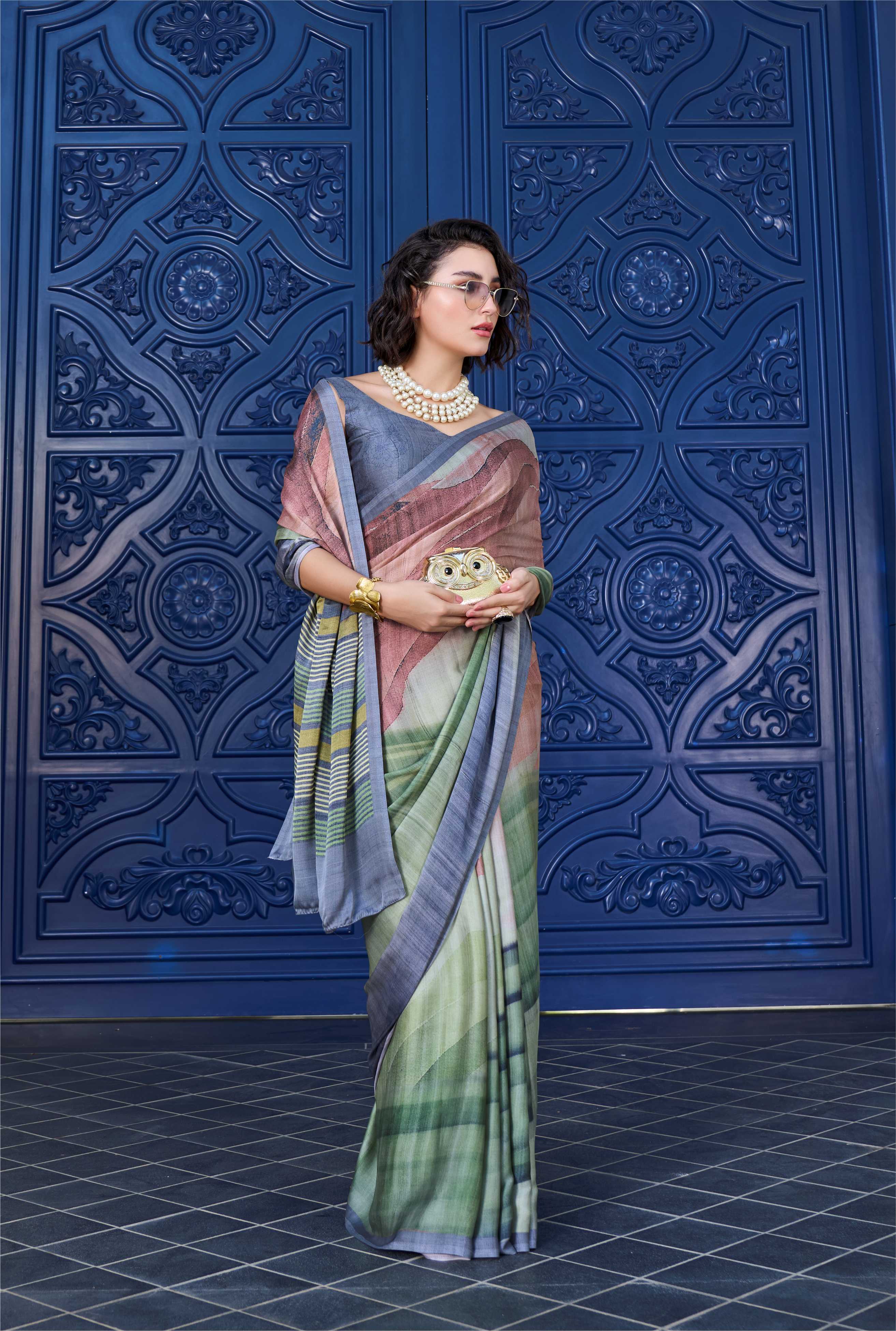 Sheen Digital Illustration Sage Green Saree