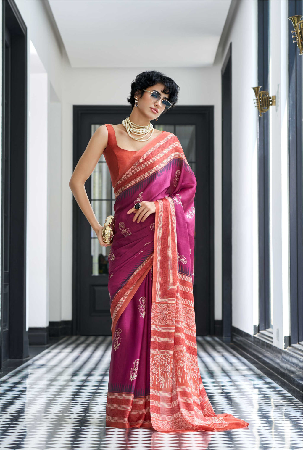 Modal Silk Ethnic Motif Crimson Maroon Saree