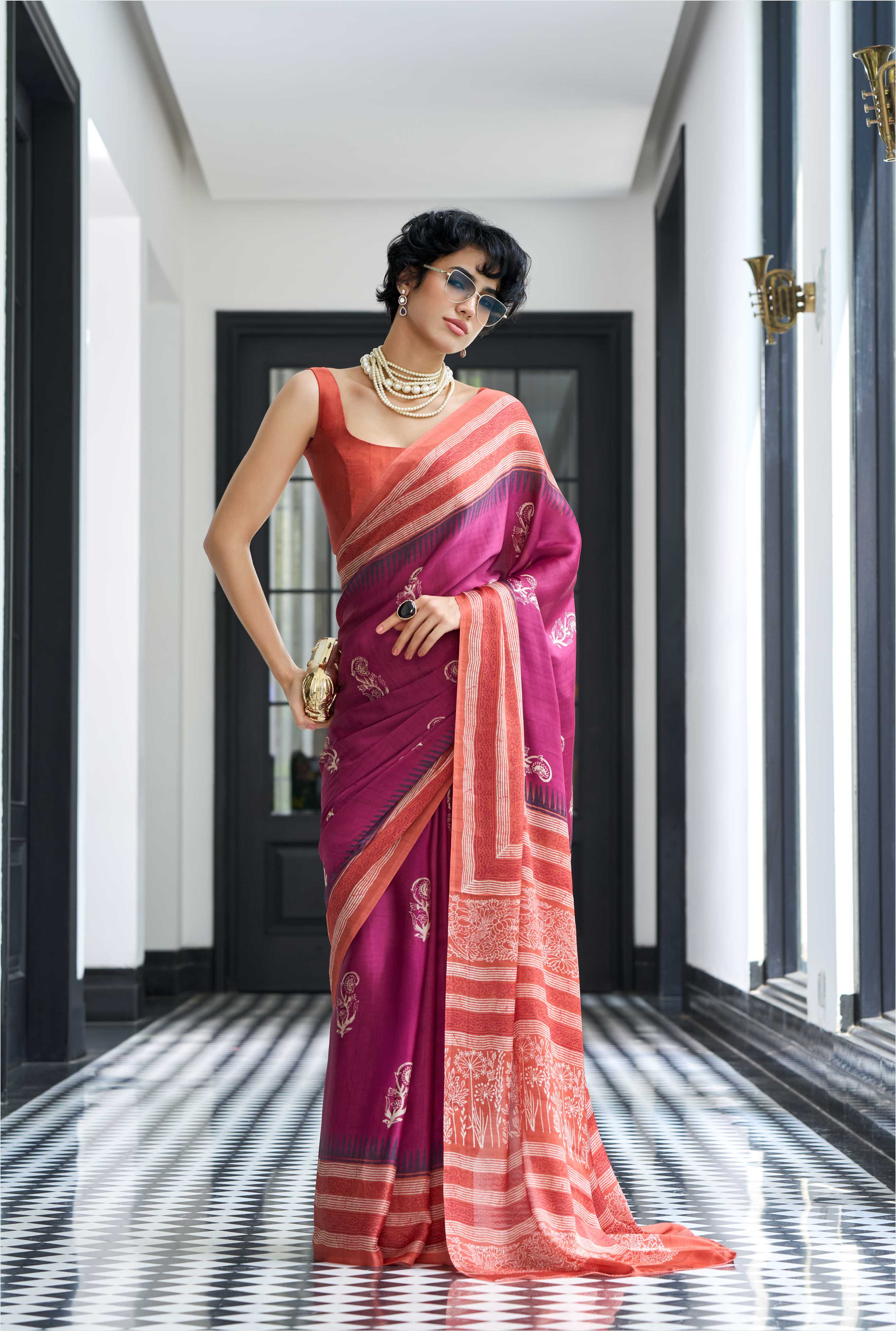 Sheen Ethnic Motif Crimson Maroon Saree