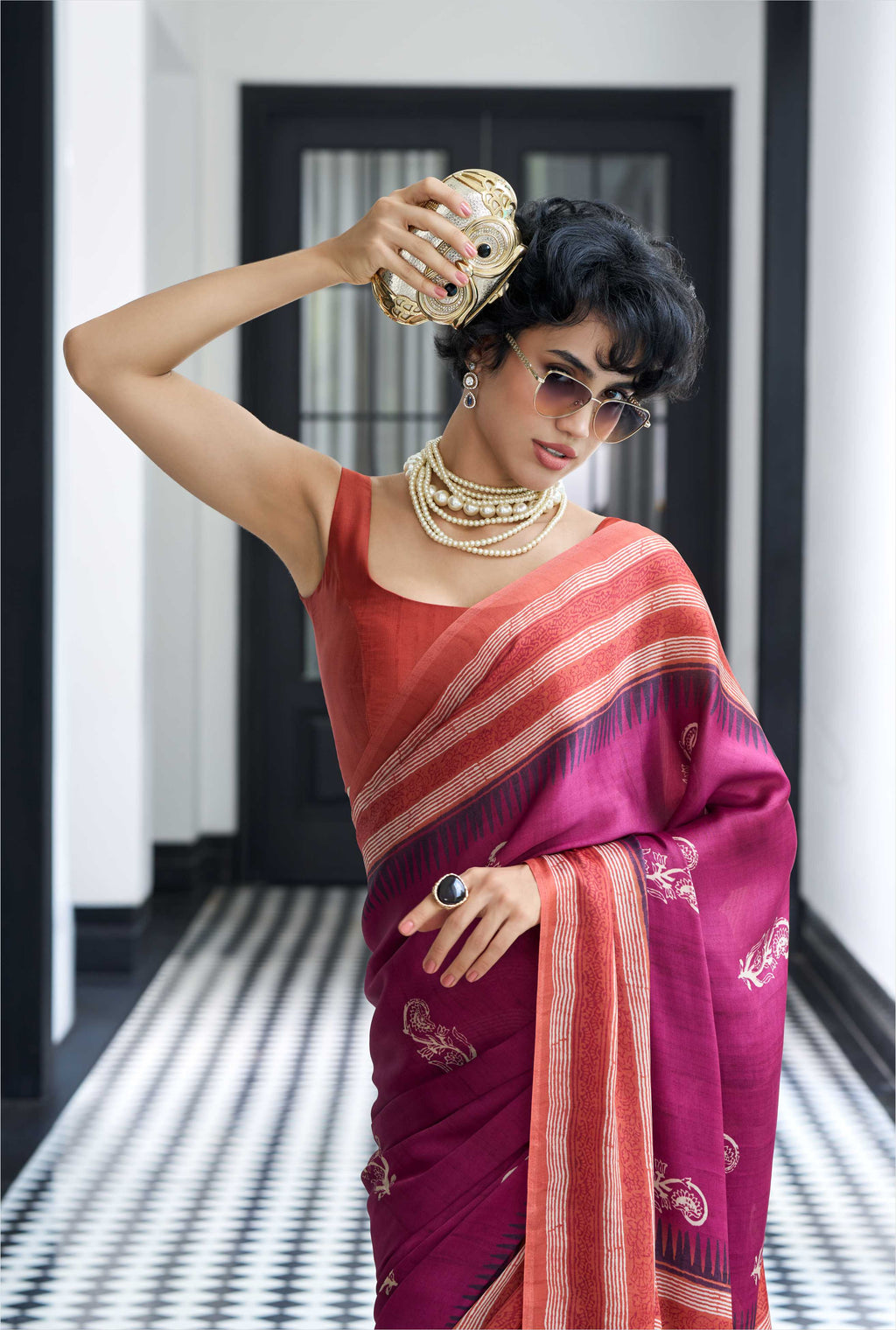 Modal Silk Ethnic Motif Crimson Maroon Saree