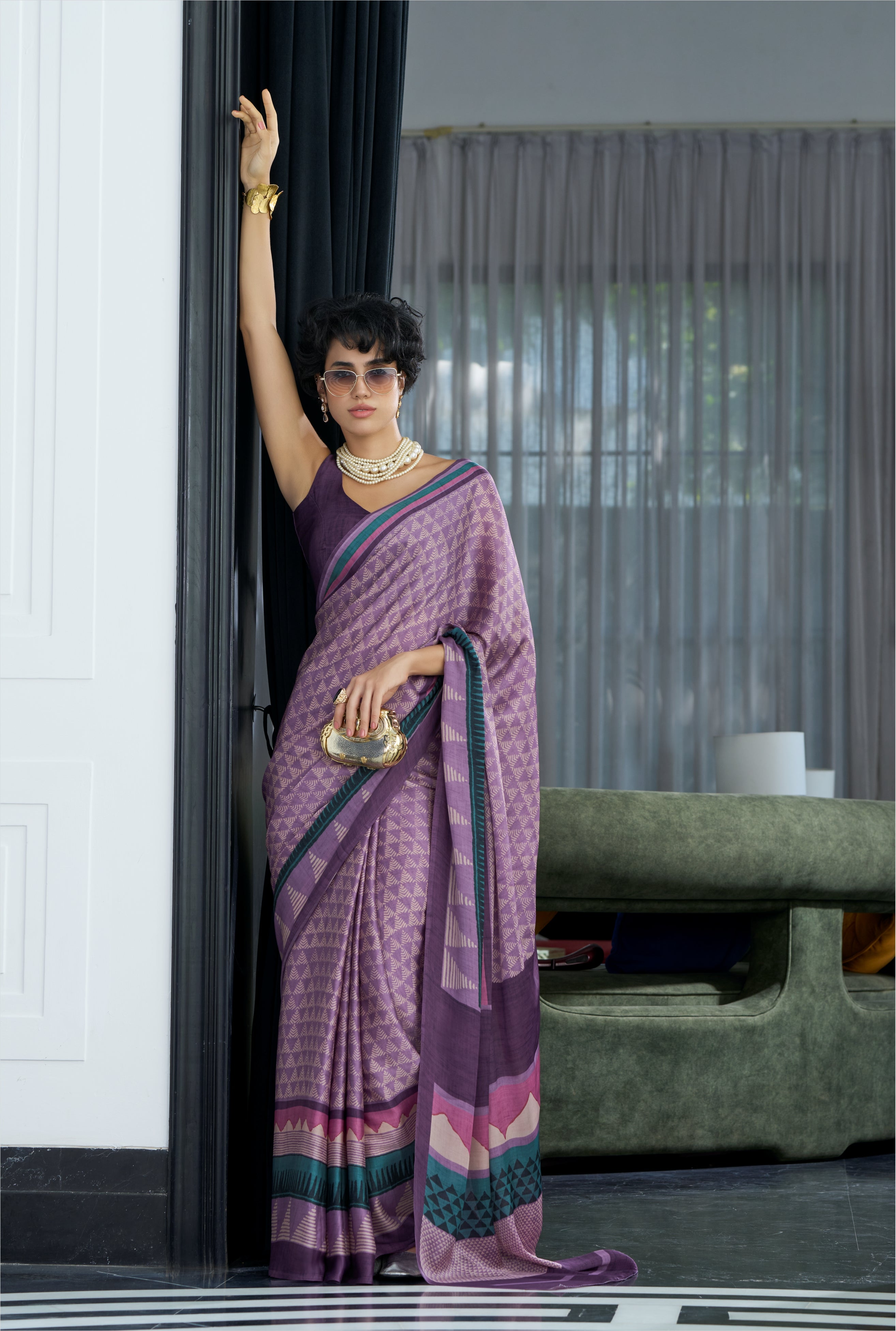 Sheen Geometric Dusty Mauve Saree