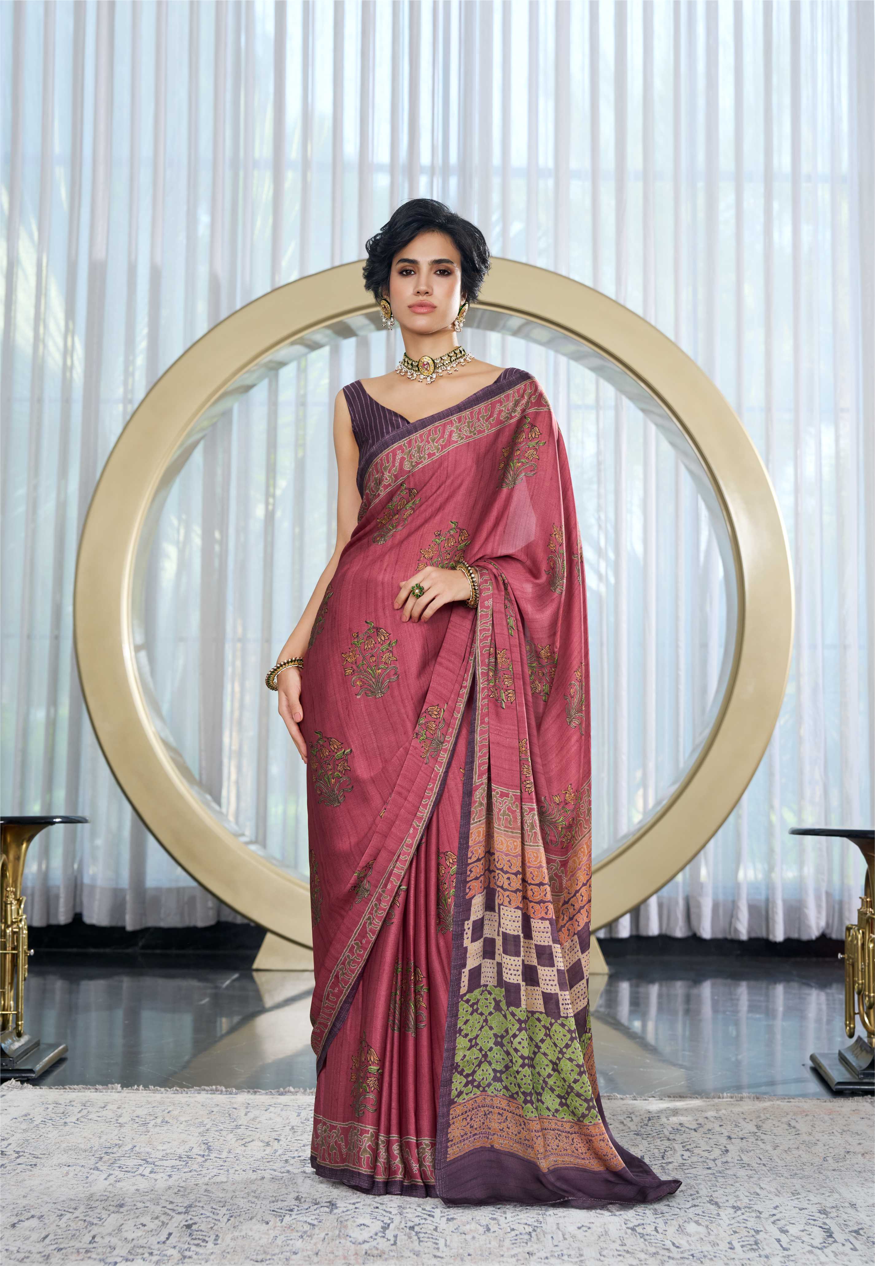 Sheen Mughal Motif Dusty Rose Saree