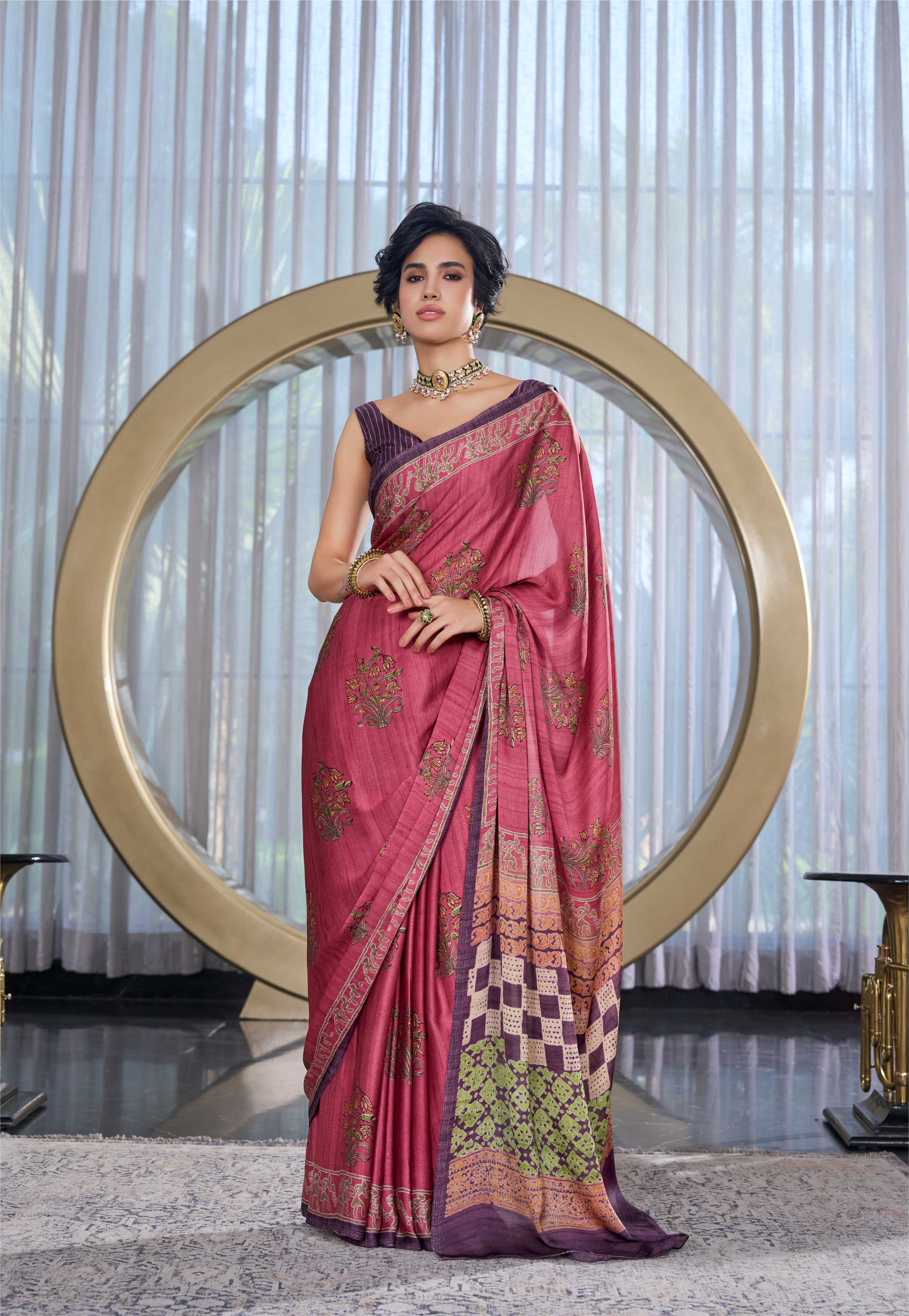 Sheen Mughal Motif Dusty Rose Saree