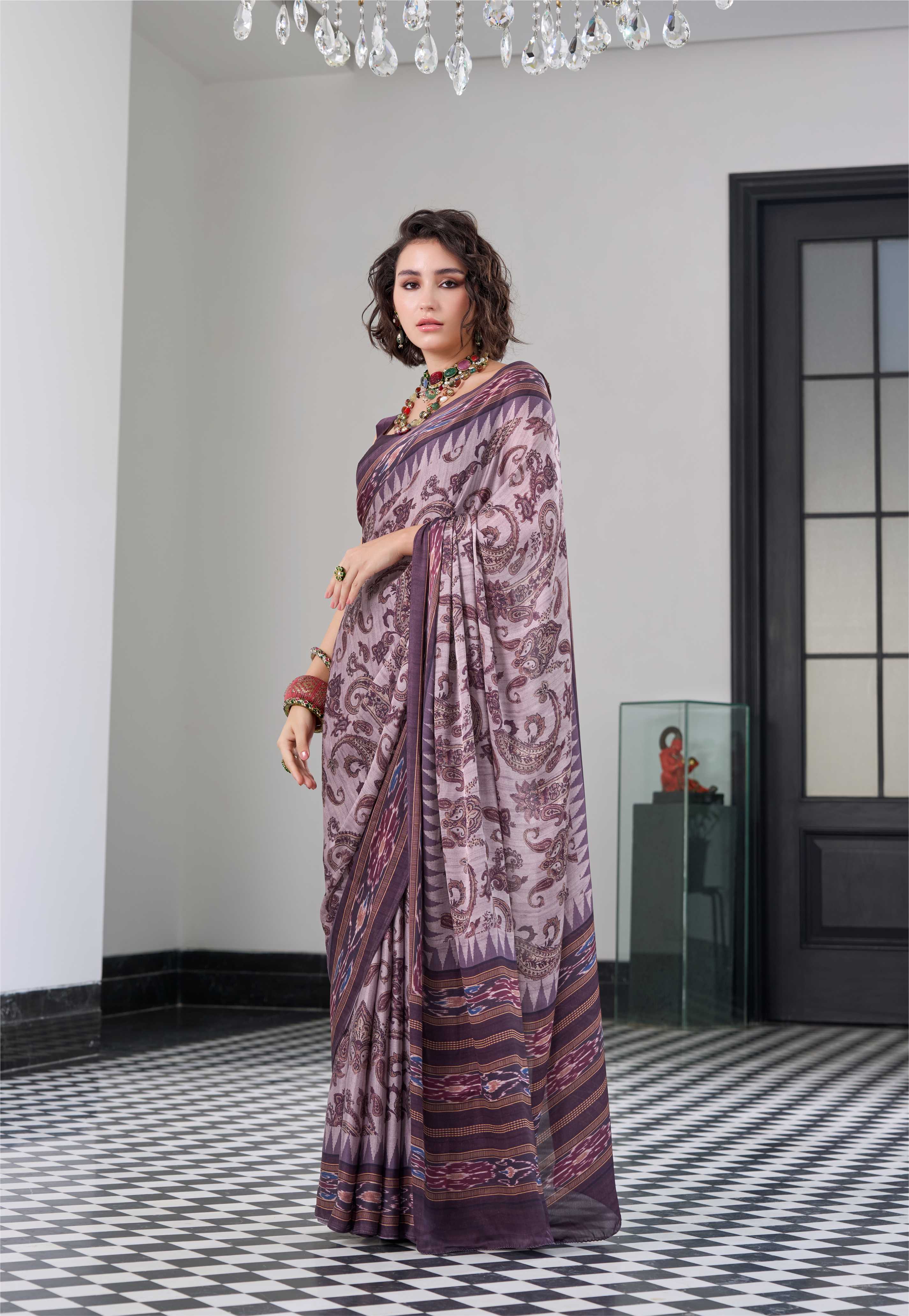 Sheen Paisley Smoky Plum Saree
