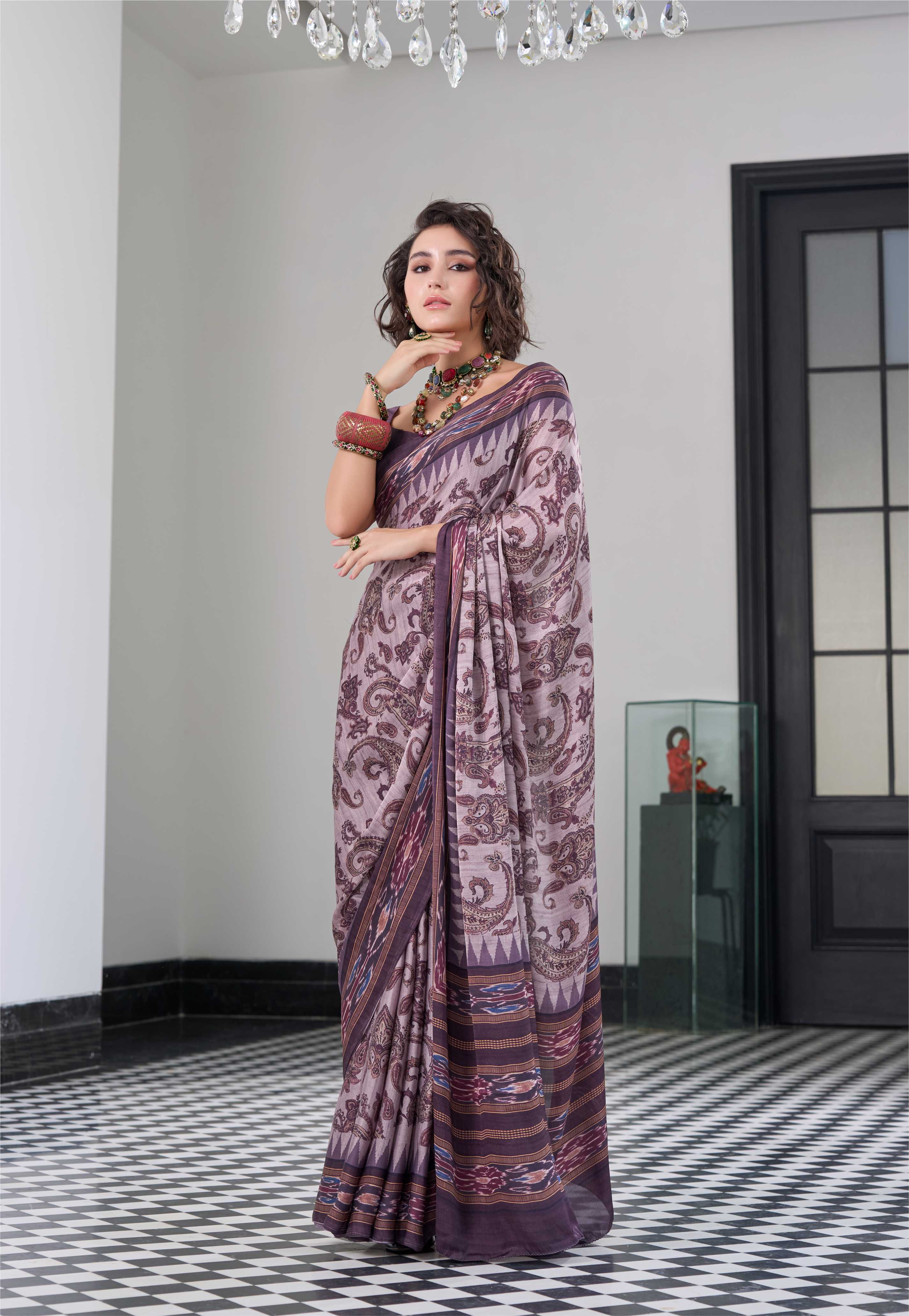 Sheen Paisley Smoky Plum Saree
