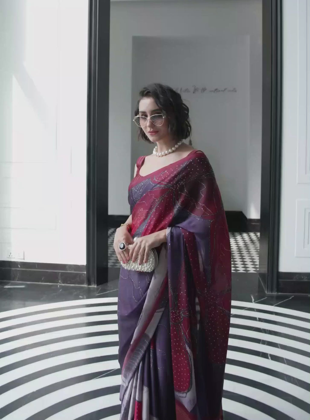 Modal Silk Abstract Wine Red Saree