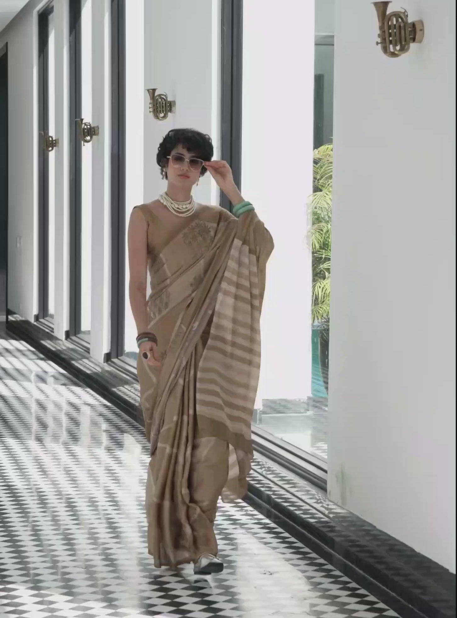 Mustard Gold Artistic Motif Satin Georgette Saree