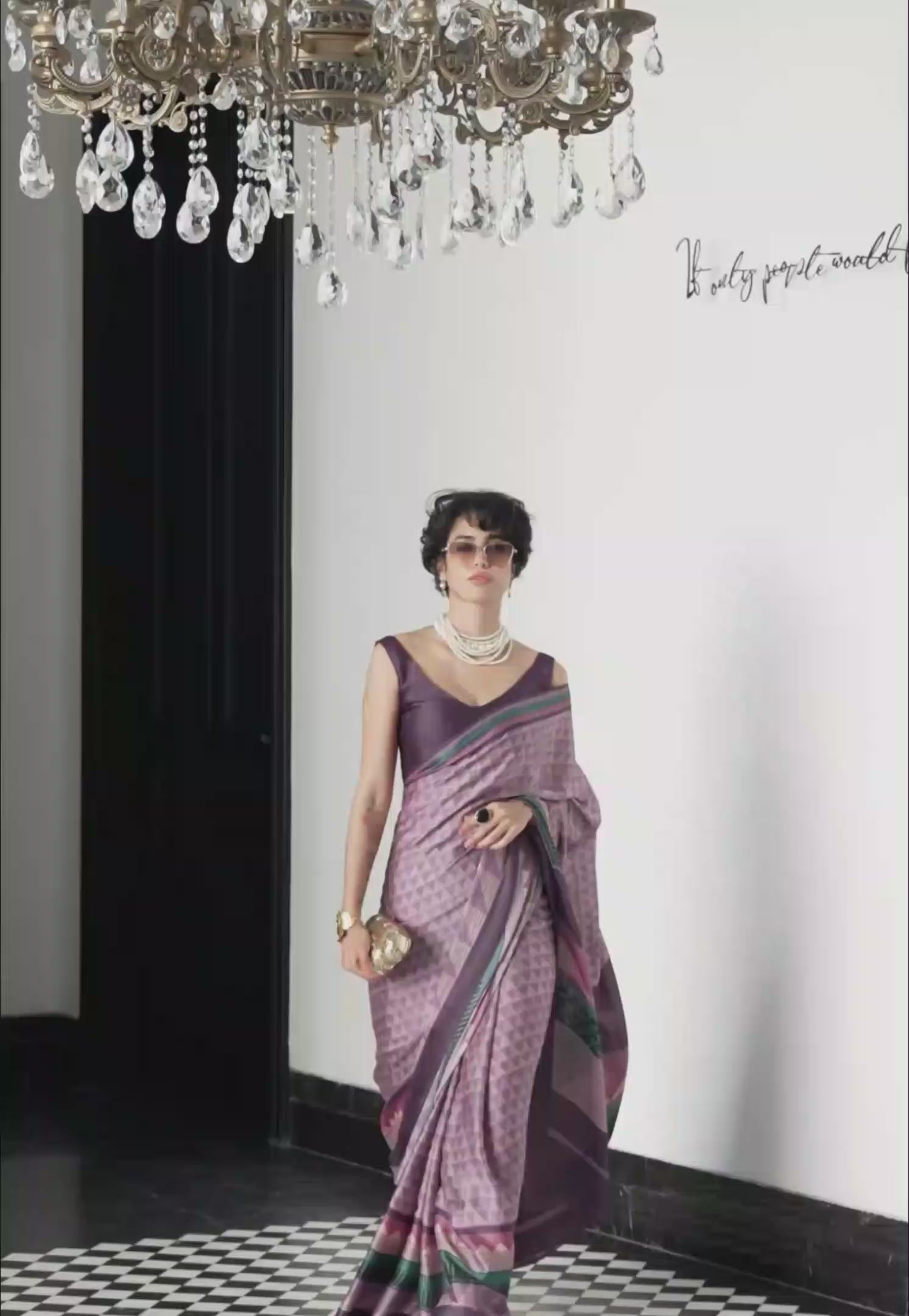 Sheen Geometric Dusty Mauve Saree
