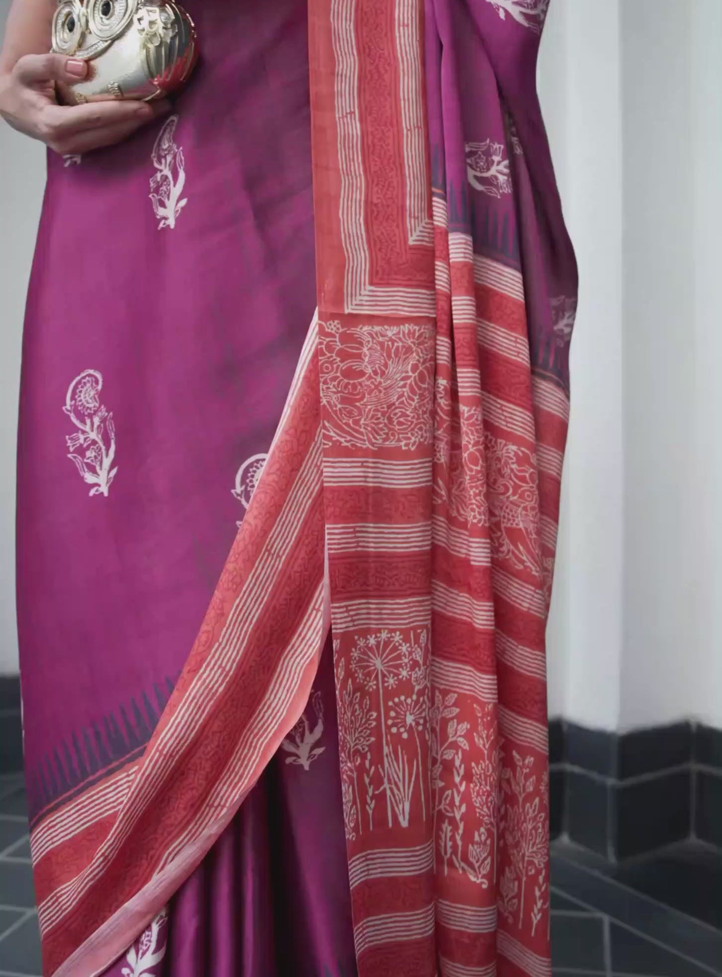 Crimson Maroon Ethnic Motif Satin Georgette Saree