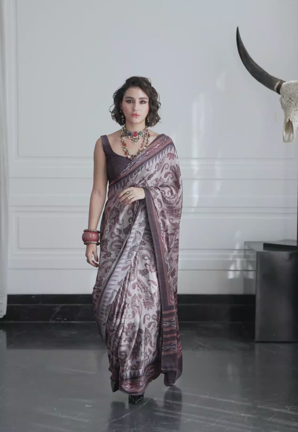 Sheen Paisley Smoky Plum Saree