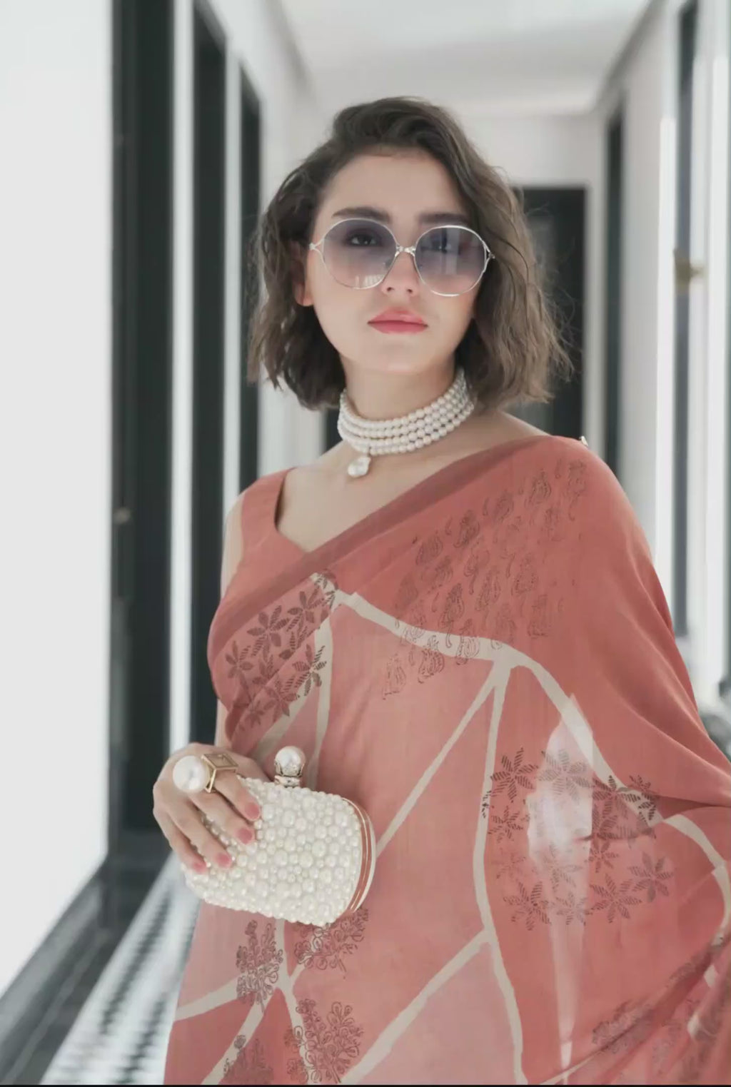 Sheen Artistic Motif Rust Brown Saree