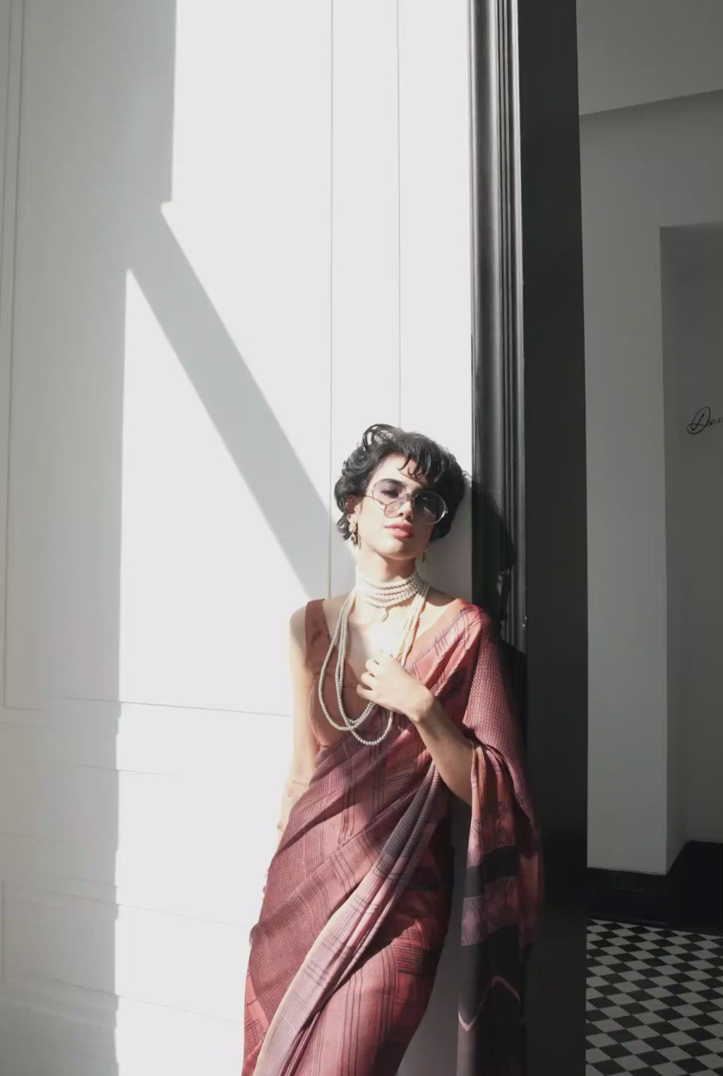 Sheen Geometric Copper Brown Saree