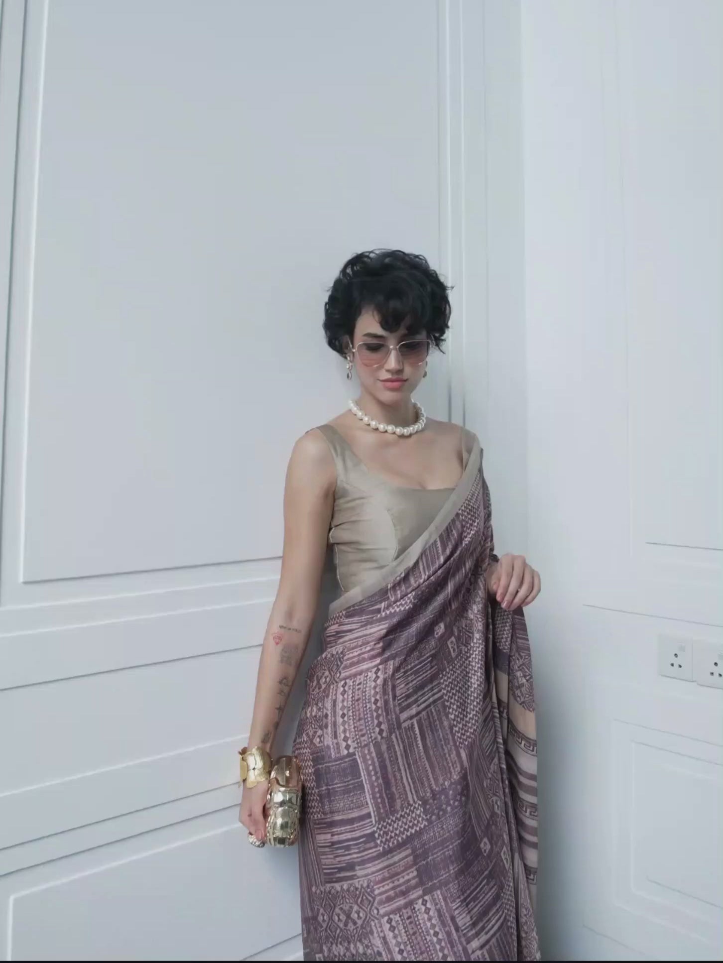 Muted Mauve Abstract Satin Georgette Saree