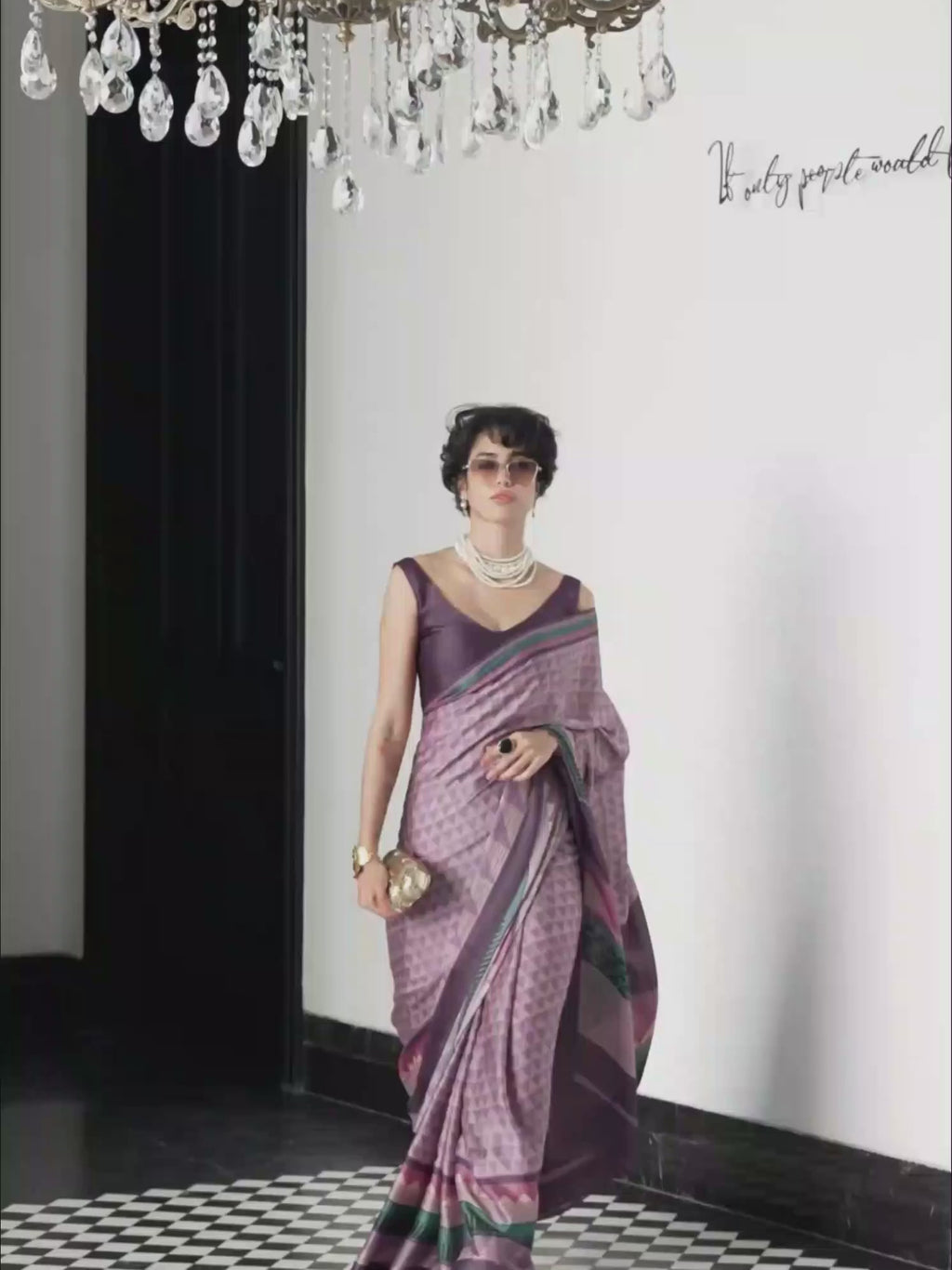 Dusty Mauve Geometric Satin Georgette Saree