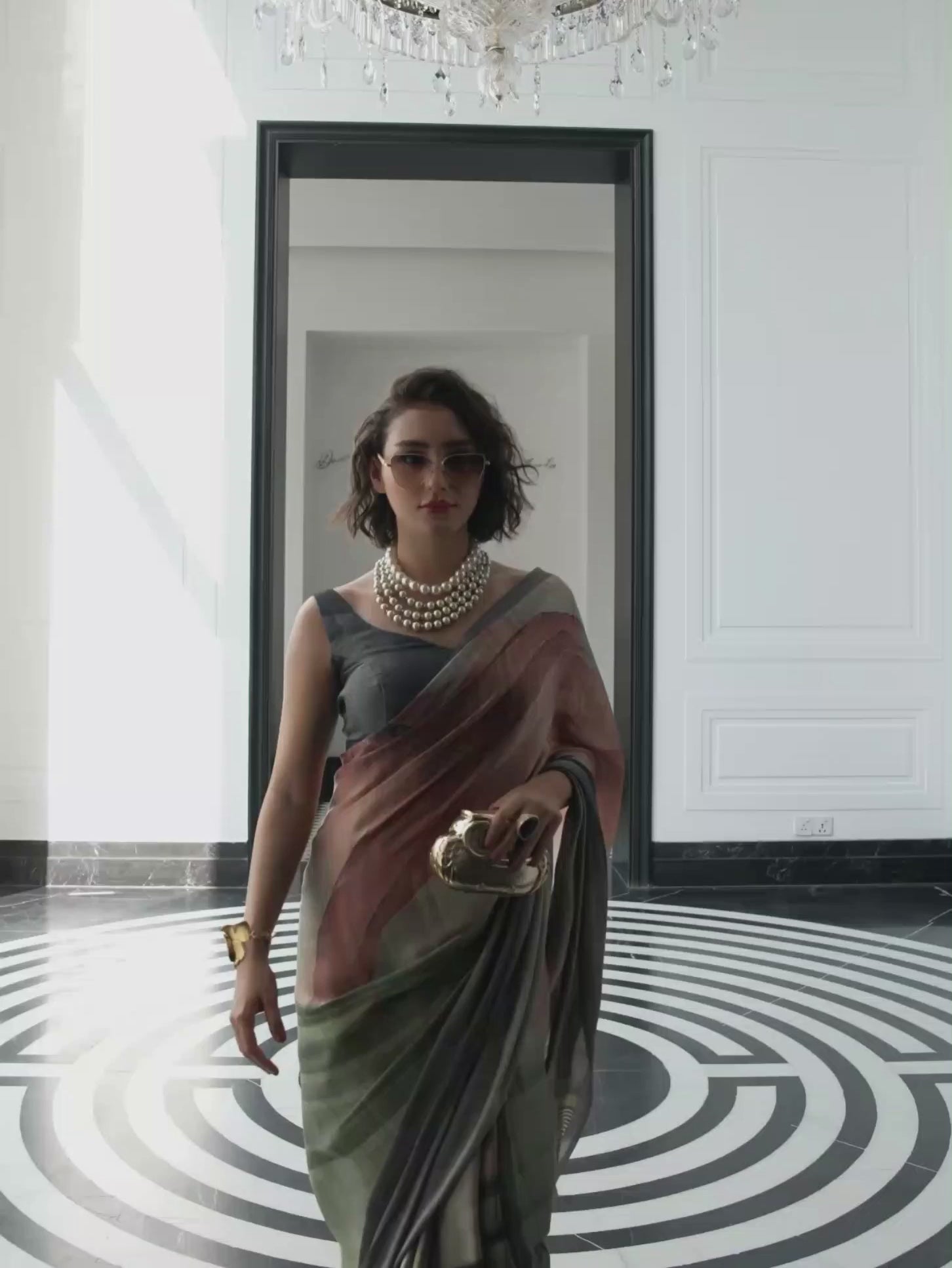 Modal Silk Digital Illustration Sage Green Saree