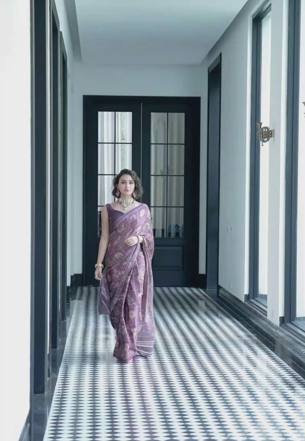 Sheen Botanical Plum Purple Saree