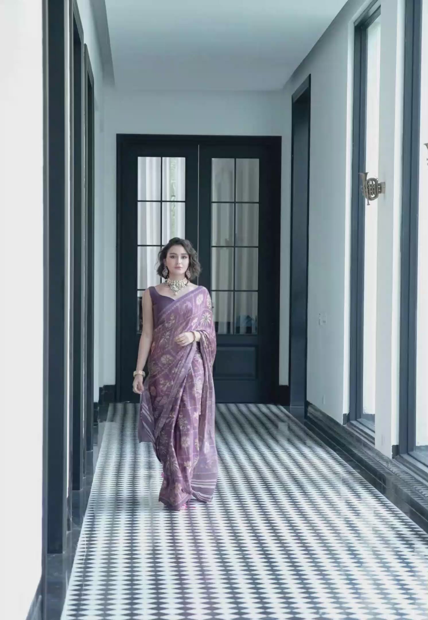 Sheen Botanical Plum Purple Saree