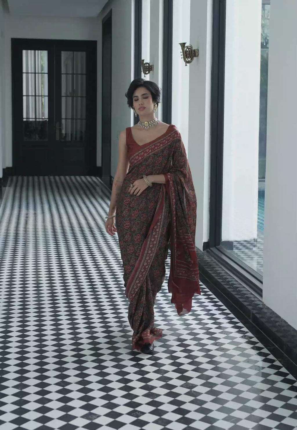 Sheen Botanical Coffee Brown Saree