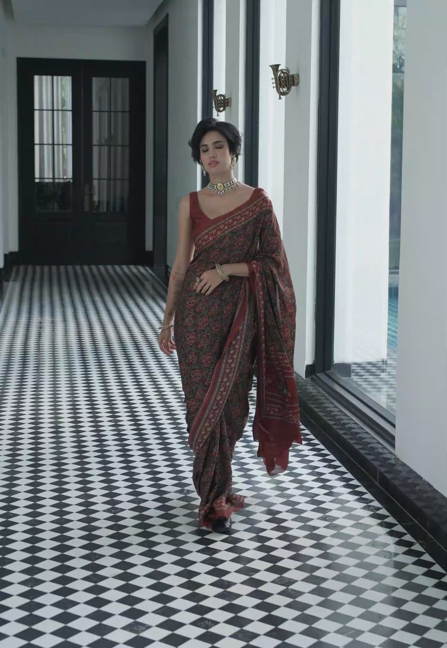 Sheen Botanical Coffee Brown Saree