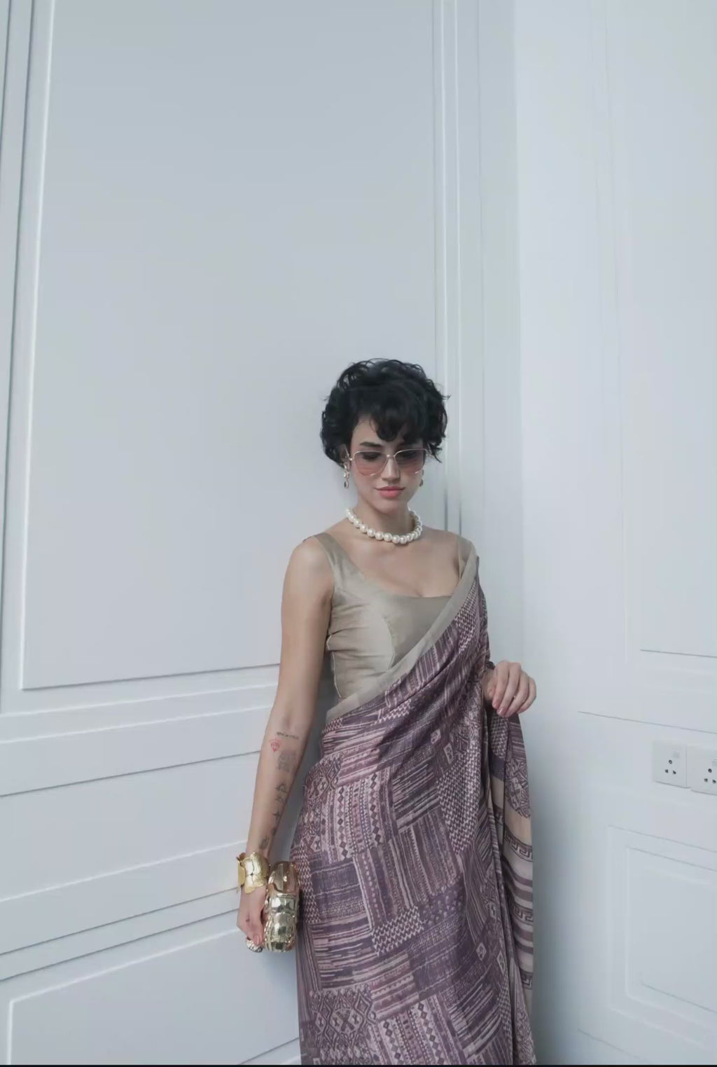 Sheen Abstract Muted Mauve Saree