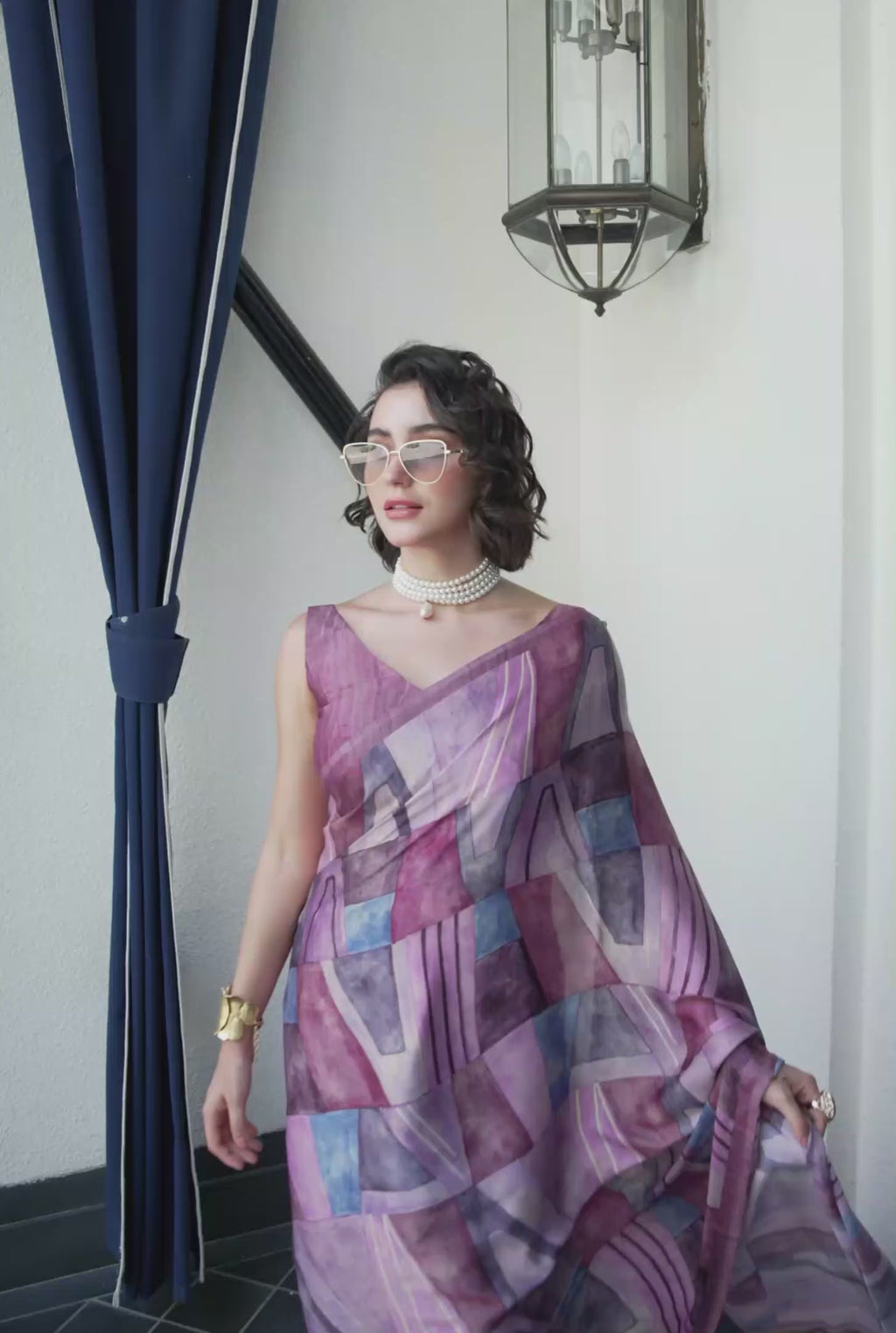 Sheen Abstract Rose Pink Saree