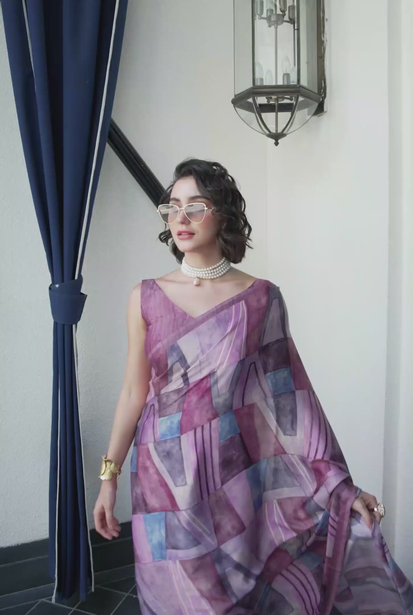 Sheen Abstract Rose Pink Saree