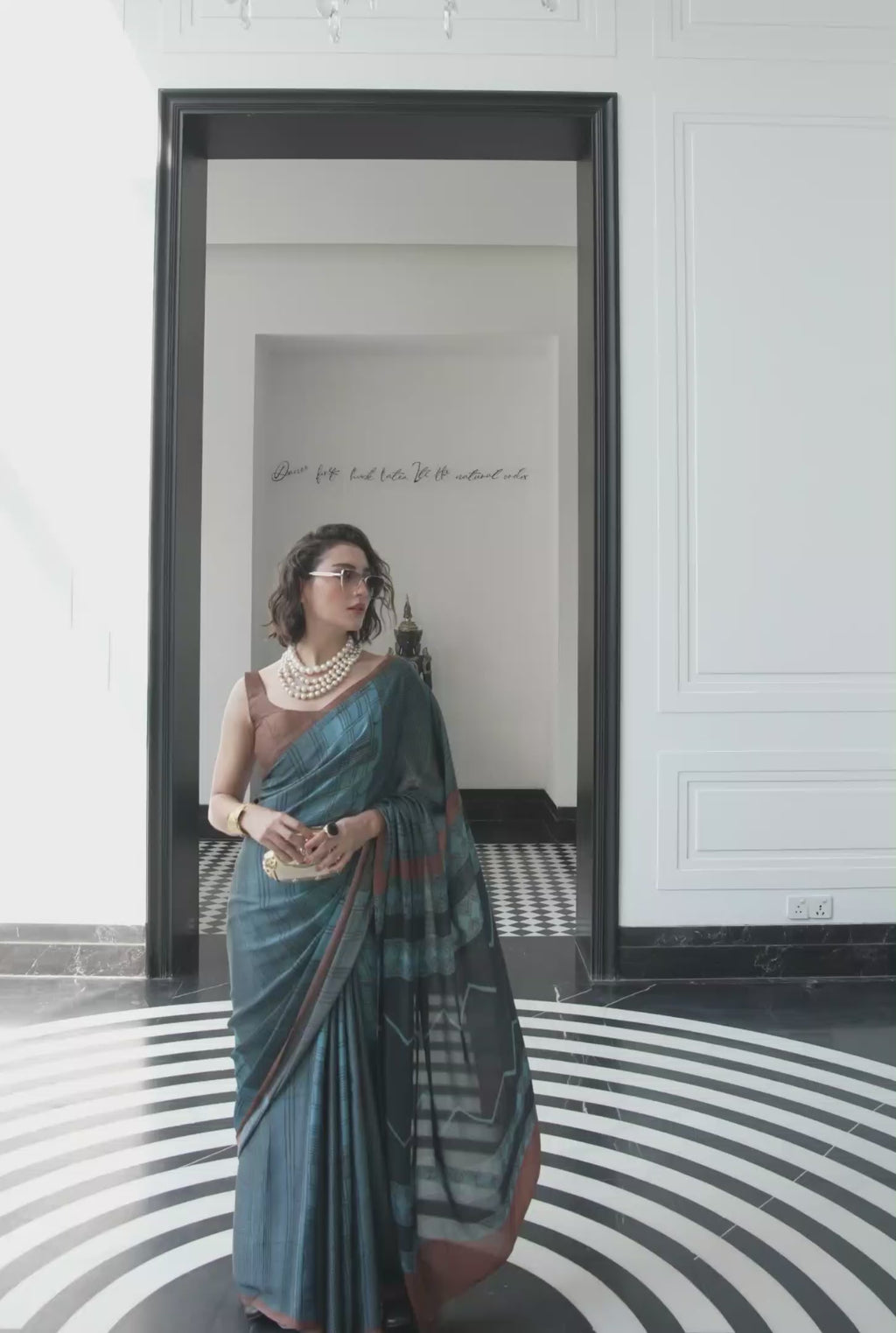 Sheen Geometric Steel Blue Saree