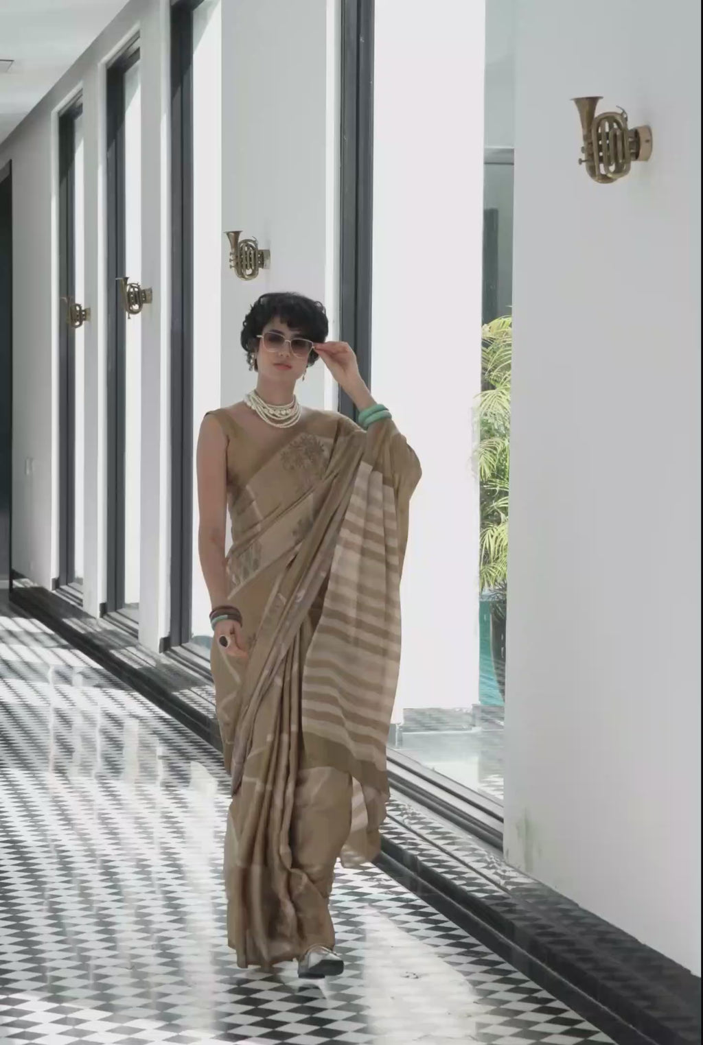 Sheen Artistic Motif Mustard Gold Saree